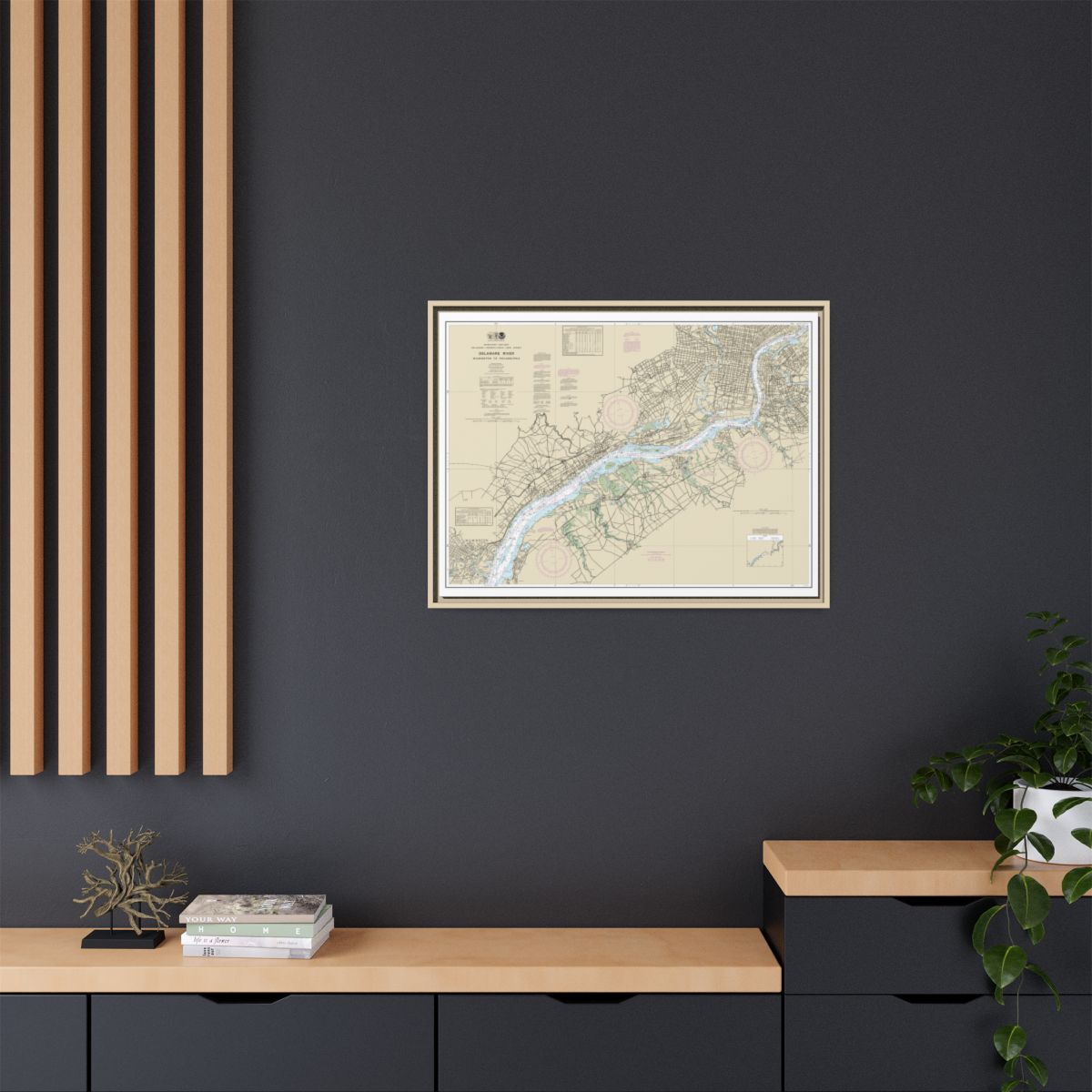 Chart 12312 Delaware River Wilmington to Philadelphia - NOAA Nautical Chart Floating Frame Canvas | 32" x 24" | 40" x 30" - Natural context-2