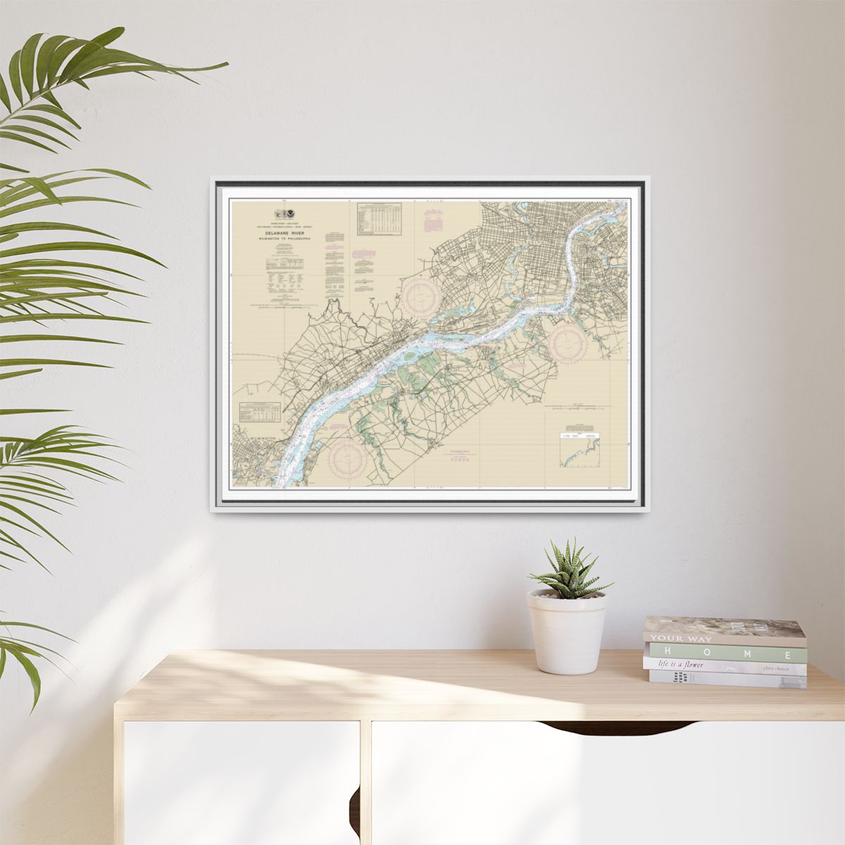 Chart 12312 Delaware River Wilmington to Philadelphia - NOAA Nautical Chart Floating Frame Canvas | 32" x 24" | 40" x 30" - White context-1