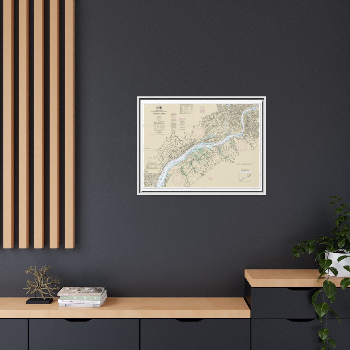 Chart 12312 Delaware River Wilmington to Philadelphia - NOAA Nautical Chart Floating Frame Canvas | 32" x 24" | 40" x 30" - White context-2