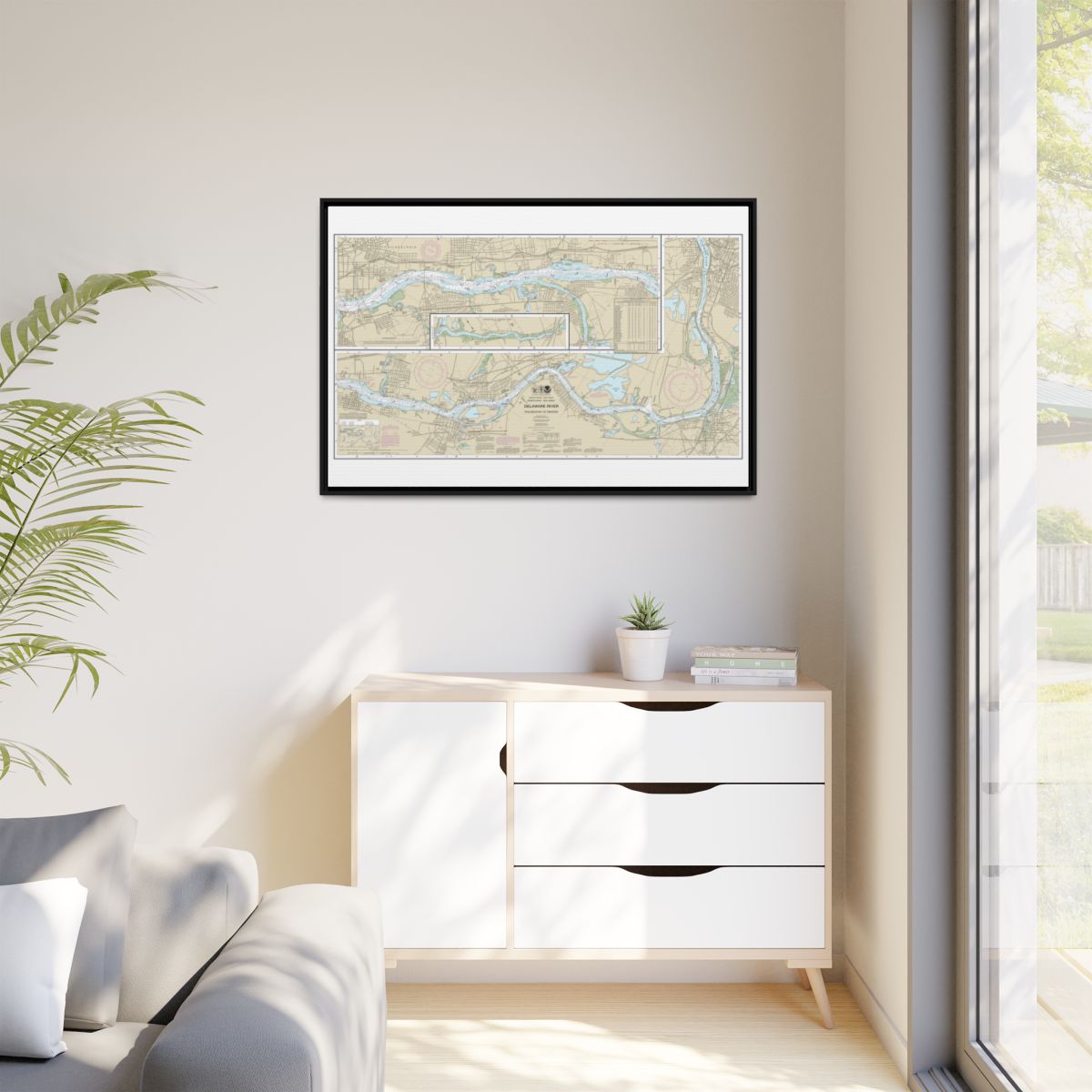 Chart 12314 Delaware River Philadelphia to Trenton - NOAA Nautical Chart Floating Frame Canvas | 30" x 20" | 36" x 24" | 48" x 32" - Black context-1