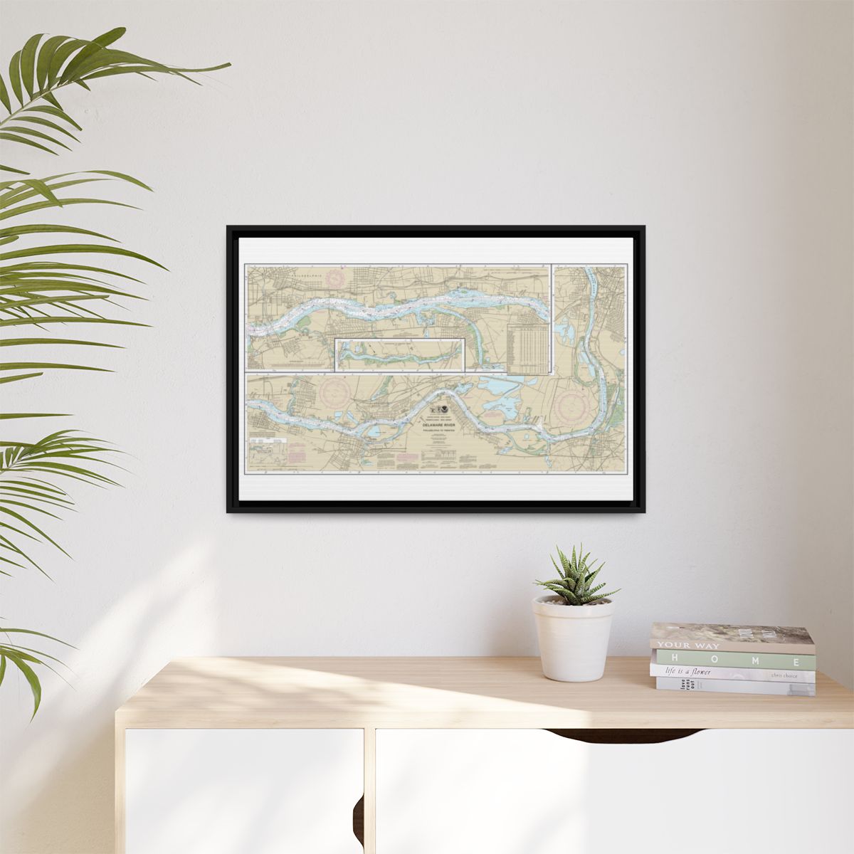 Chart 12314 Delaware River Philadelphia to Trenton - NOAA Nautical Chart Floating Frame Canvas | 30" x 20" | 36" x 24" | 48" x 32" - Black context-1