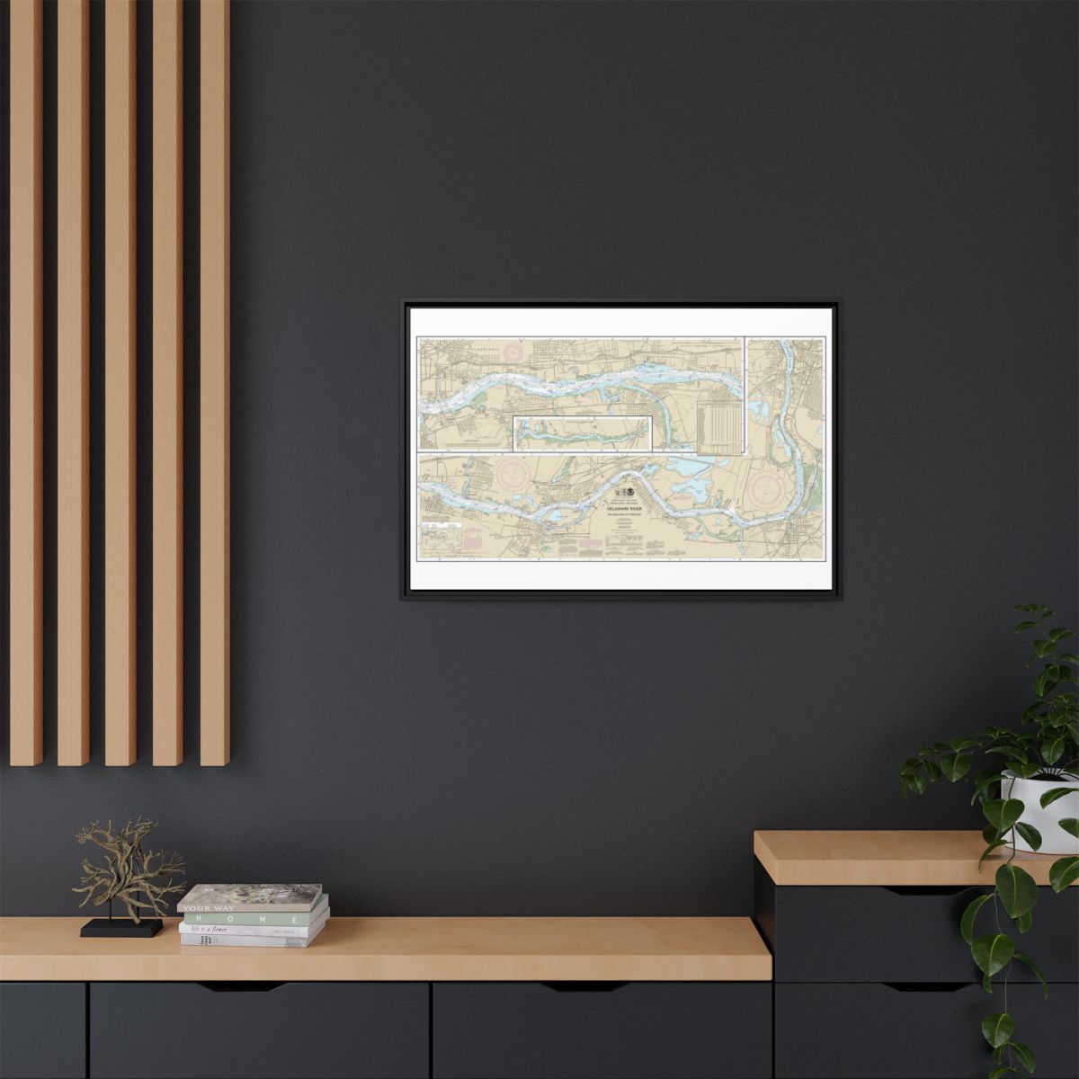 Chart 12314 Delaware River Philadelphia to Trenton - NOAA Nautical Chart Floating Frame Canvas | 30" x 20" | 36" x 24" | 48" x 32" - Black context-2