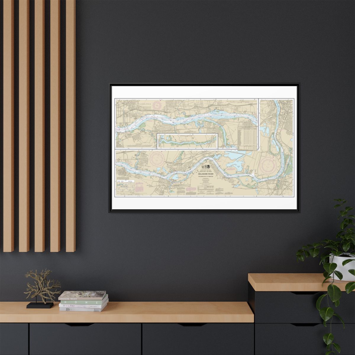 Chart 12314 Delaware River Philadelphia to Trenton - NOAA Nautical Chart Floating Frame Canvas | 30" x 20" | 36" x 24" | 48" x 32" - Black context-2