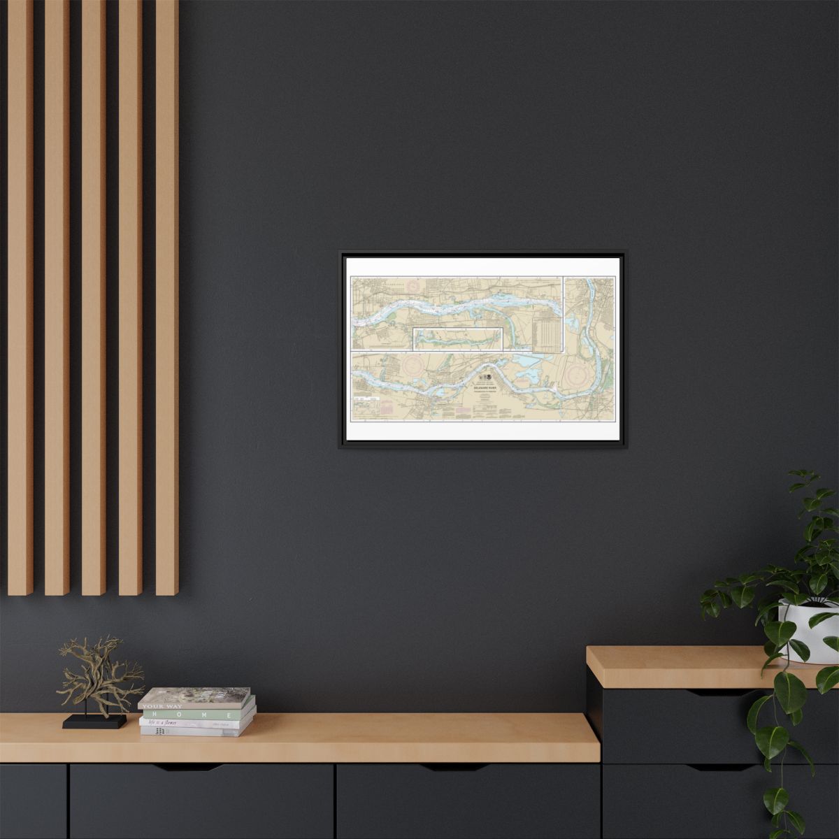 Chart 12314 Delaware River Philadelphia to Trenton - NOAA Nautical Chart Floating Frame Canvas | 30" x 20" | 36" x 24" | 48" x 32" - Black context-2