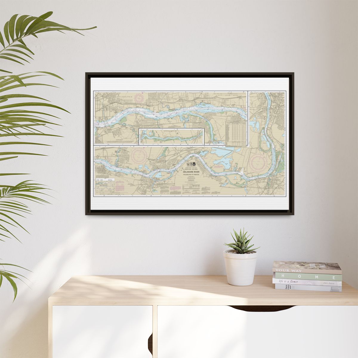 Chart 12314 Delaware River Philadelphia to Trenton - NOAA Nautical Chart Floating Frame Canvas | 30" x 20" | 36" x 24" | 48" x 32" - Espresso context-1