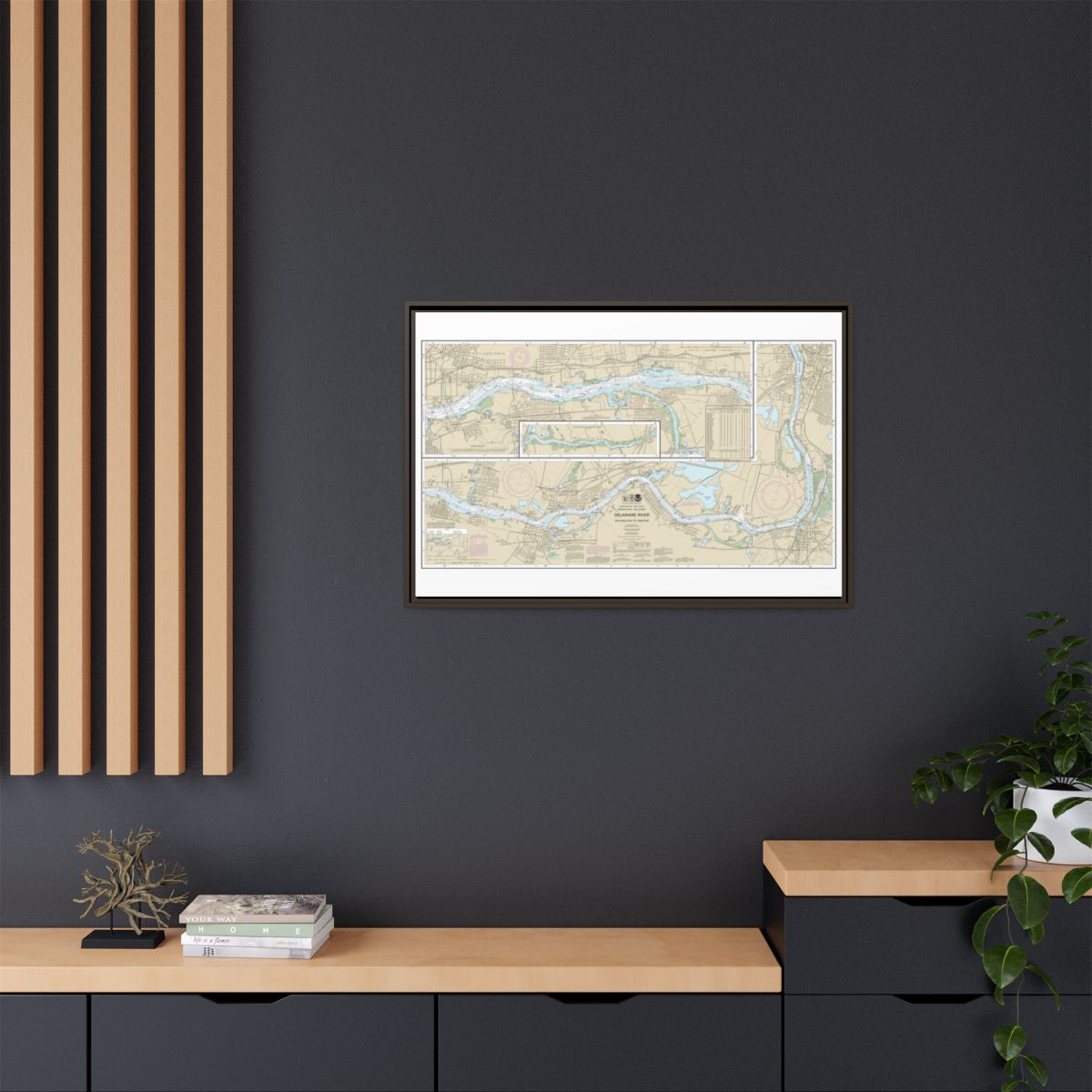 Chart 12314 Delaware River Philadelphia to Trenton - NOAA Nautical Chart Floating Frame Canvas | 30" x 20" | 36" x 24" | 48" x 32" - Espresso context-2