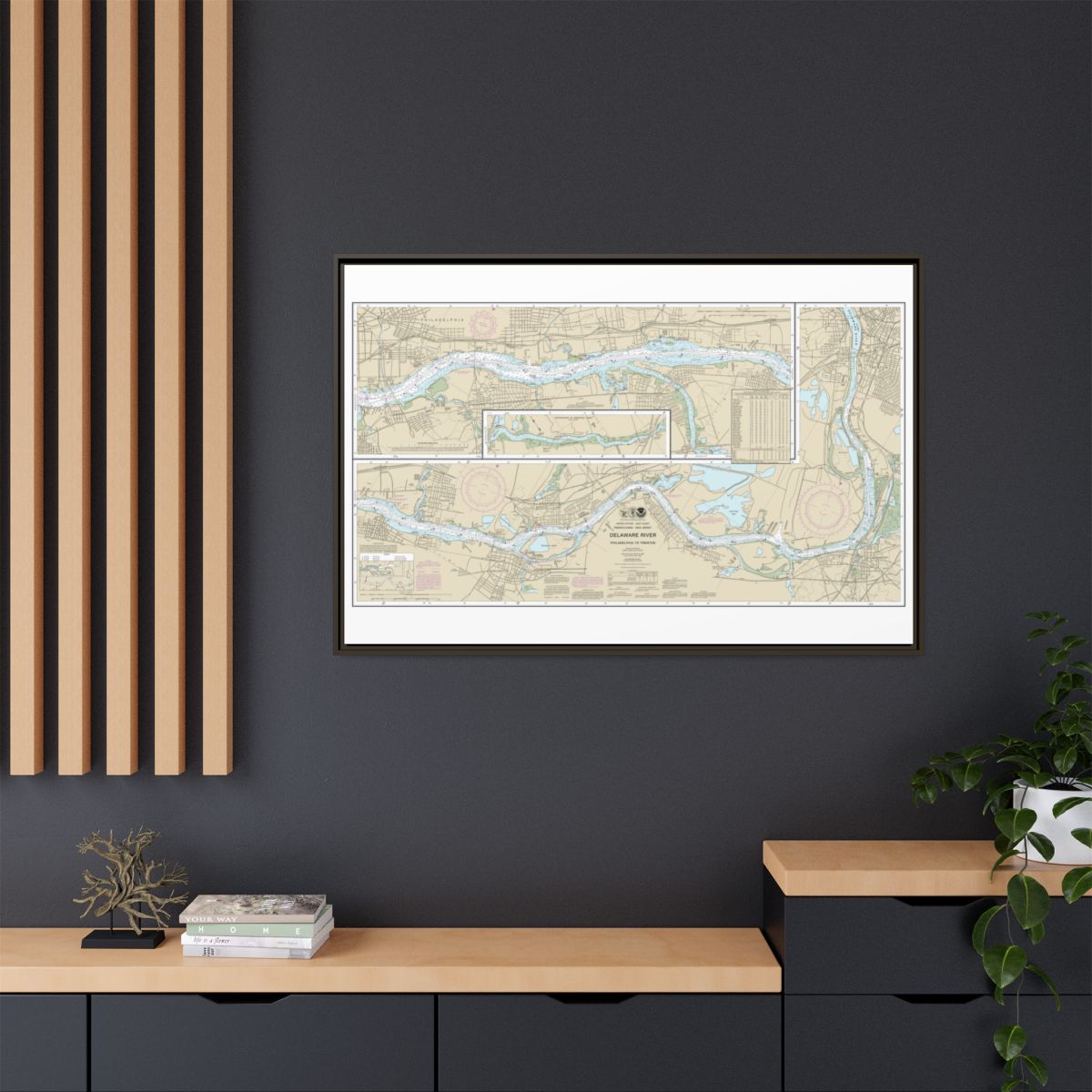 Chart 12314 Delaware River Philadelphia to Trenton - NOAA Nautical Chart Floating Frame Canvas | 30" x 20" | 36" x 24" | 48" x 32" - Espresso context-2