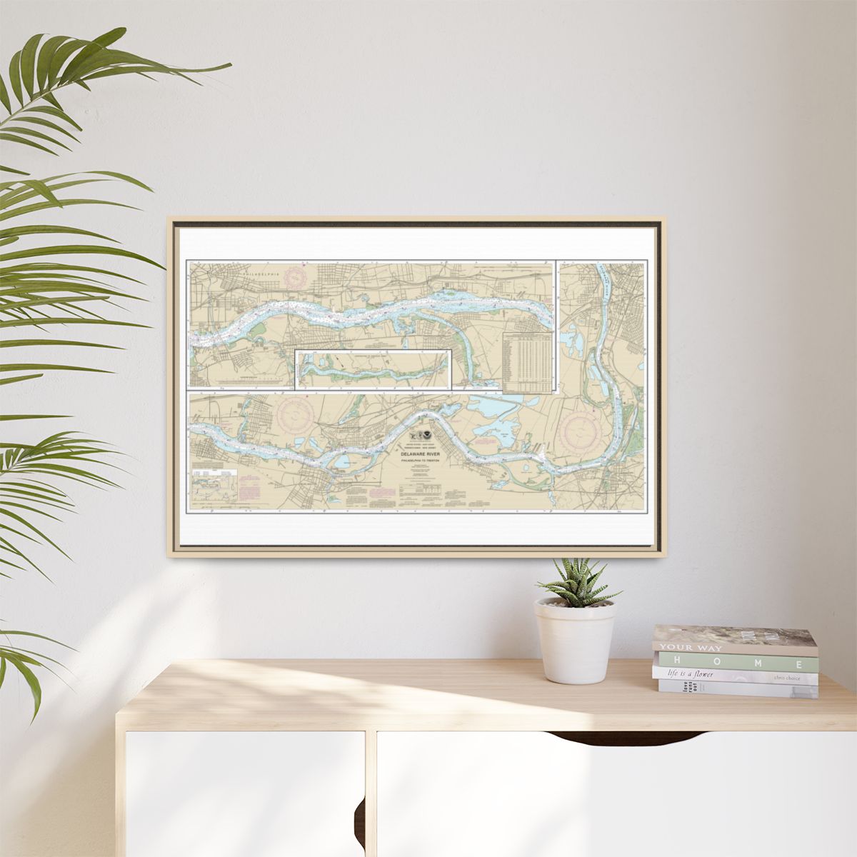 Chart 12314 Delaware River Philadelphia to Trenton - NOAA Nautical Chart Floating Frame Canvas | 30" x 20" | 36" x 24" | 48" x 32" - Natural context-1