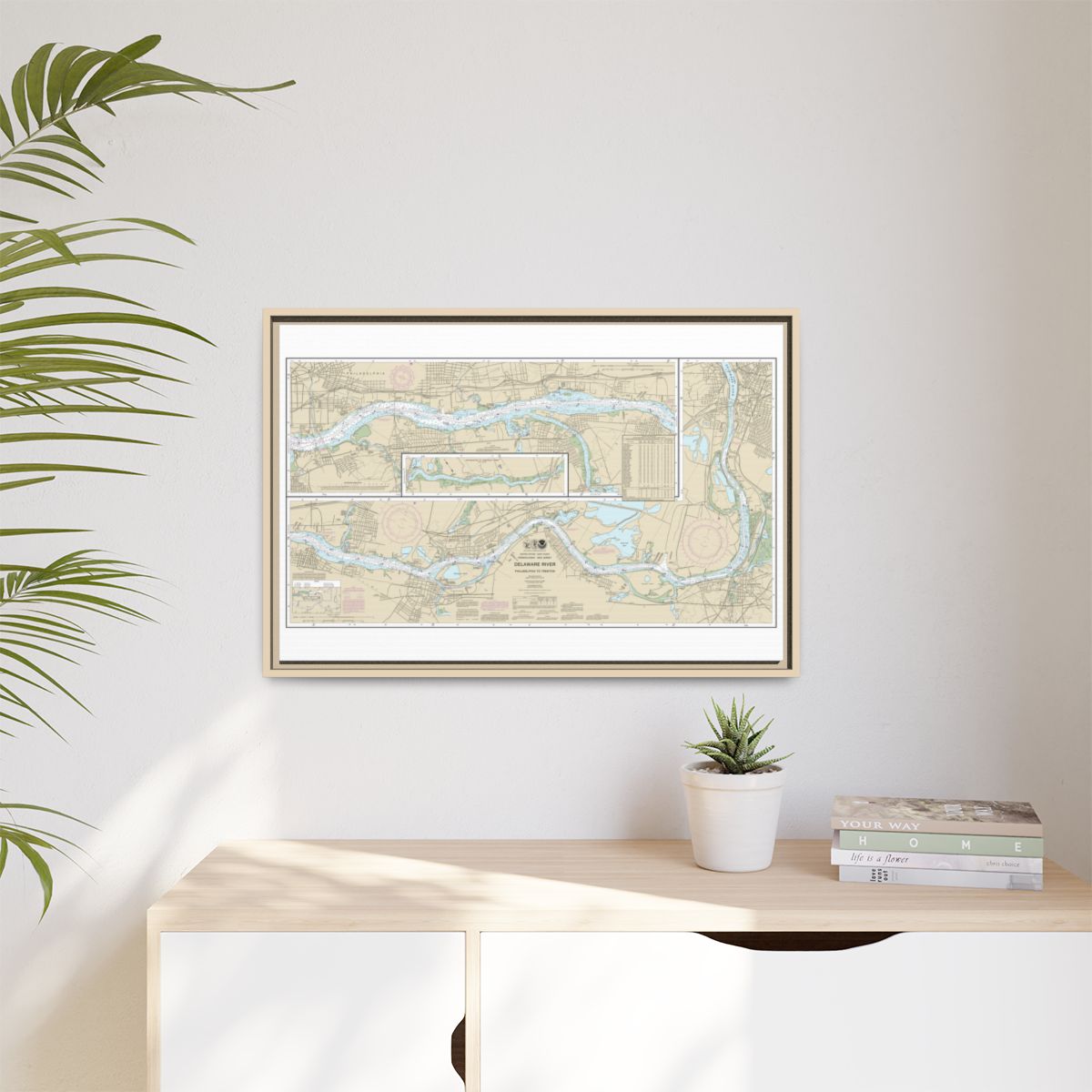 Chart 12314 Delaware River Philadelphia to Trenton - NOAA Nautical Chart Floating Frame Canvas | 30" x 20" | 36" x 24" | 48" x 32" - Natural context-1