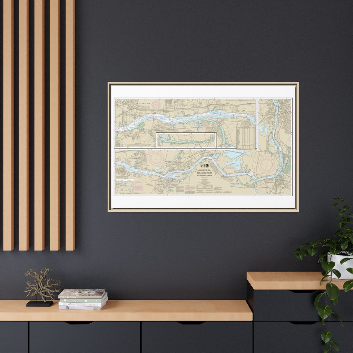 Chart 12314 Delaware River Philadelphia to Trenton - NOAA Nautical Chart Floating Frame Canvas | 30" x 20" | 36" x 24" | 48" x 32" - Natural context-2