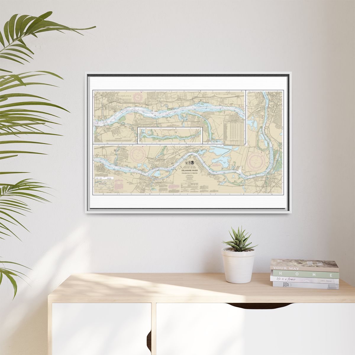 Chart 12314 Delaware River Philadelphia to Trenton - NOAA Nautical Chart Floating Frame Canvas | 30" x 20" | 36" x 24" | 48" x 32" - White context-1