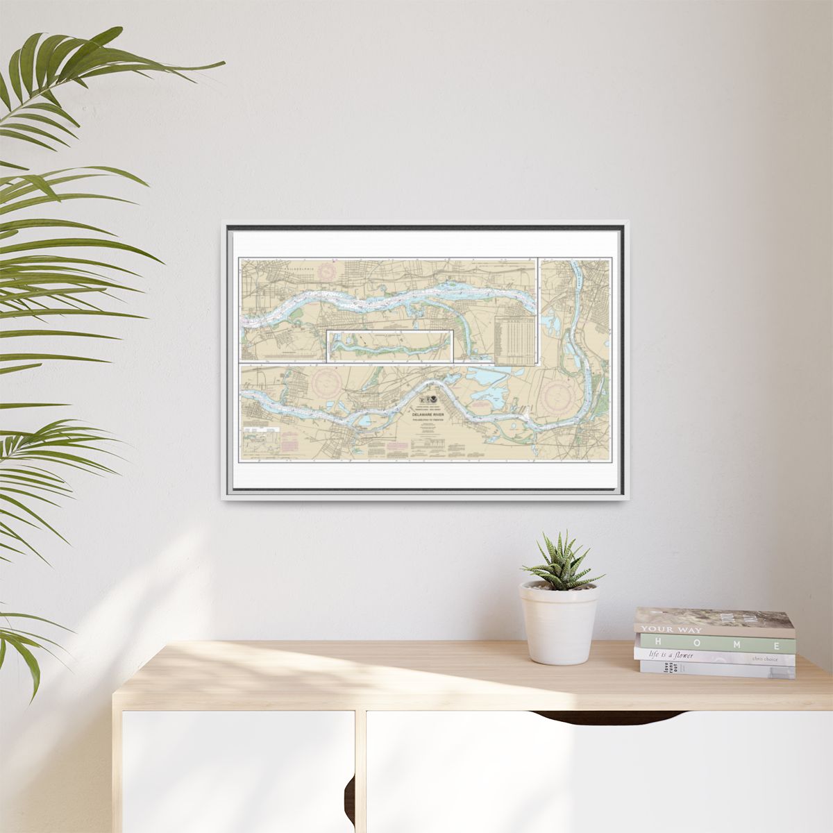 Chart 12314 Delaware River Philadelphia to Trenton - NOAA Nautical Chart Floating Frame Canvas | 30" x 20" | 36" x 24" | 48" x 32" - White context-1