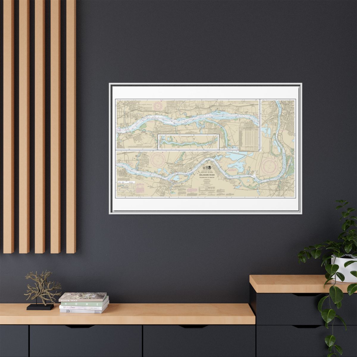 Chart 12314 Delaware River Philadelphia to Trenton - NOAA Nautical Chart Floating Frame Canvas | 30" x 20" | 36" x 24" | 48" x 32" - White context-2
