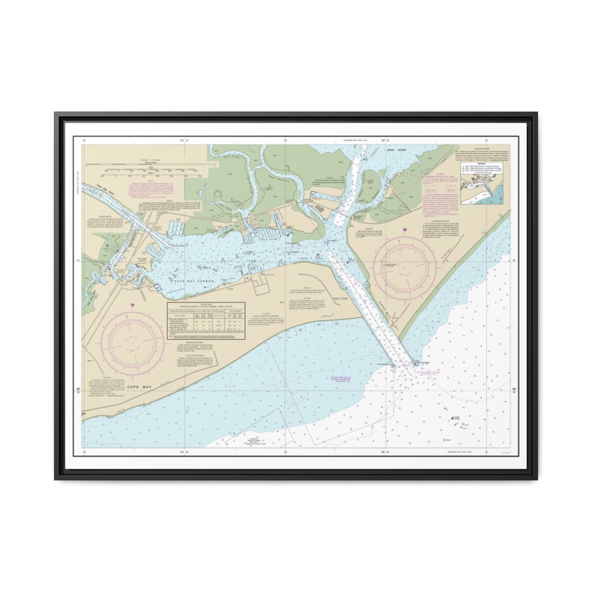 Chart 12317 Cape May Harbor - NOAA Nautical Chart Floating Frame Canvas | 32" x 24" | 40" x 30" - Black front