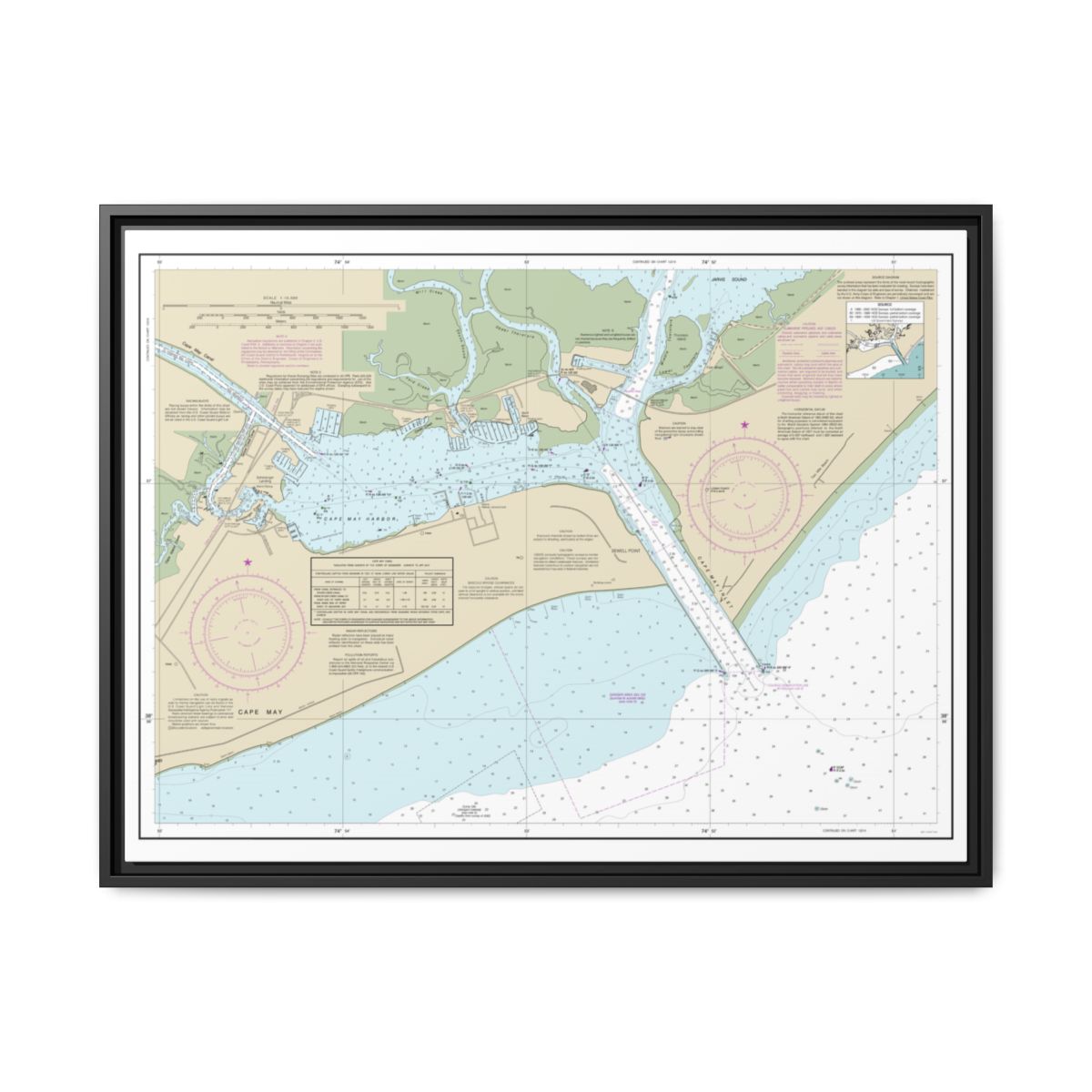 Chart 12317 Cape May Harbor - NOAA Nautical Chart Floating Frame Canvas | 32" x 24" | 40" x 30" - Black front