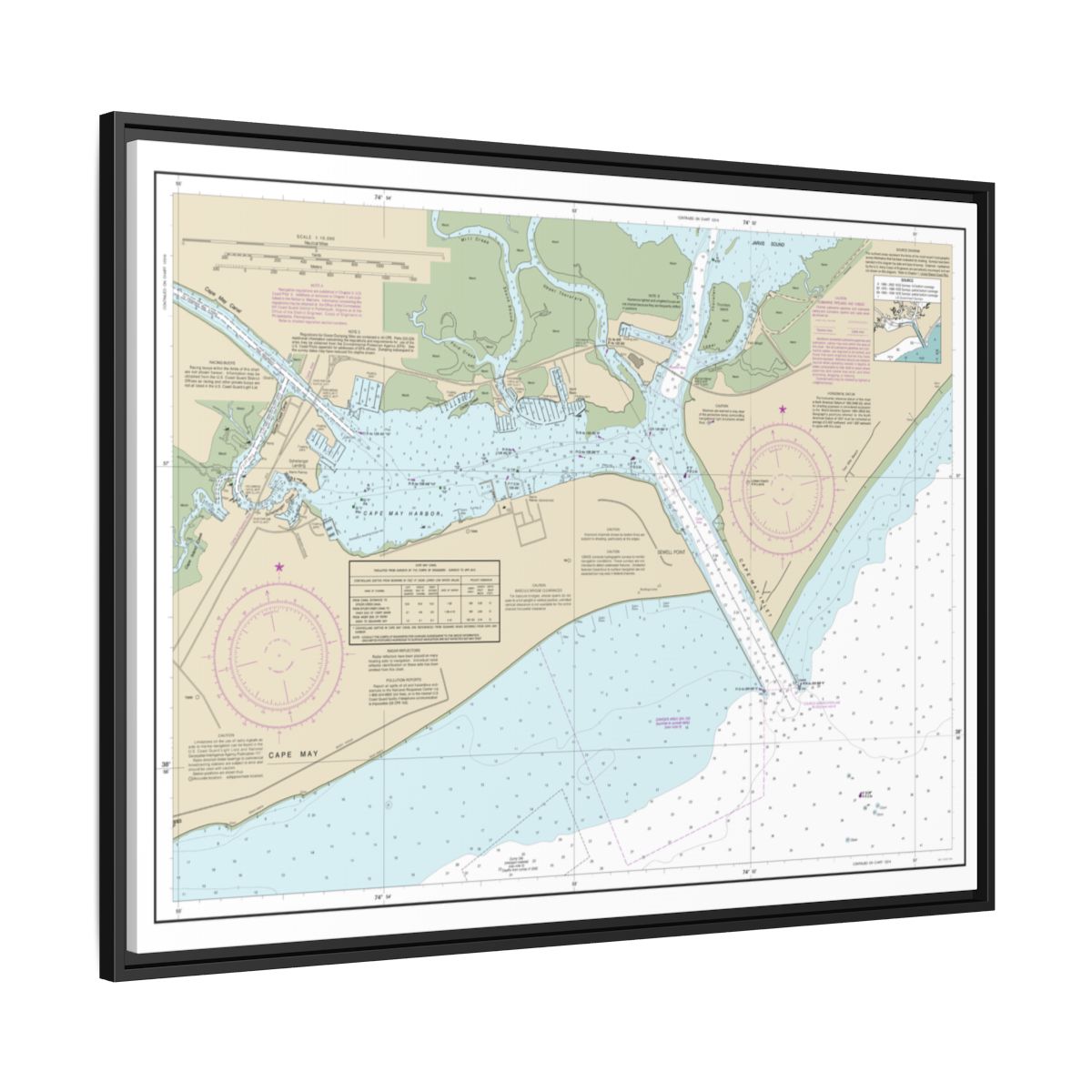 Chart 12317 Cape May Harbor - NOAA Nautical Chart Floating Frame Canvas | 32" x 24" | 40" x 30" - Black side