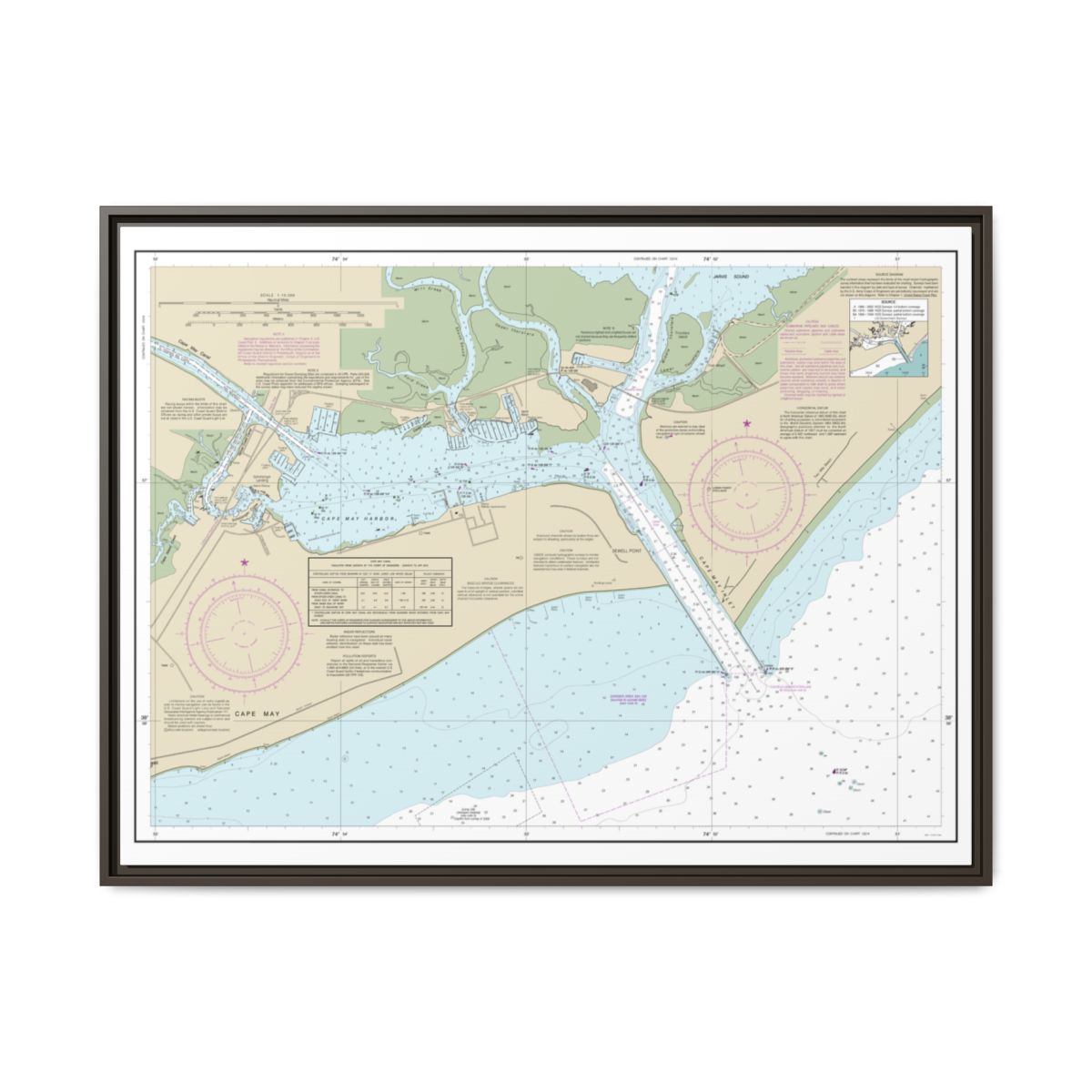 Chart 12317 Cape May Harbor - NOAA Nautical Chart Floating Frame Canvas | 32" x 24" | 40" x 30" - Espresso front