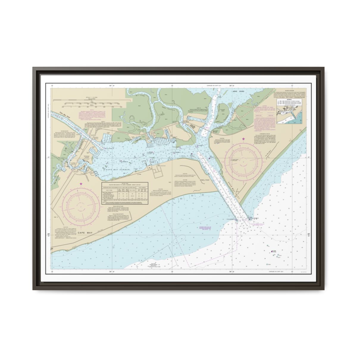 Chart 12317 Cape May Harbor - NOAA Nautical Chart Floating Frame Canvas | 32" x 24" | 40" x 30" - Espresso front