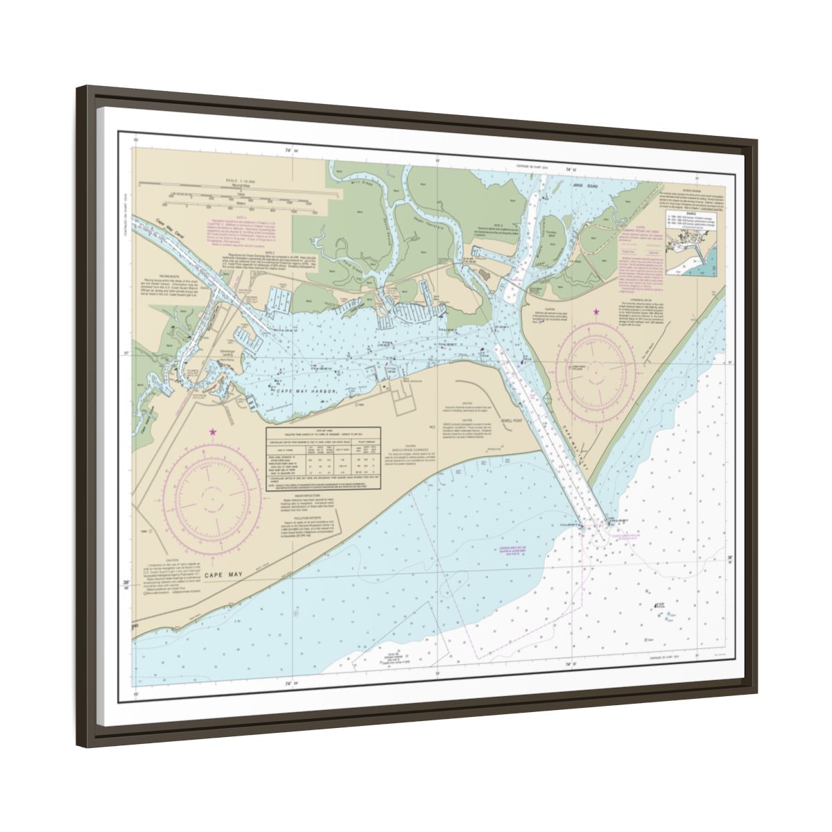 Chart 12317 Cape May Harbor - NOAA Nautical Chart Floating Frame Canvas | 32" x 24" | 40" x 30" - Espresso side