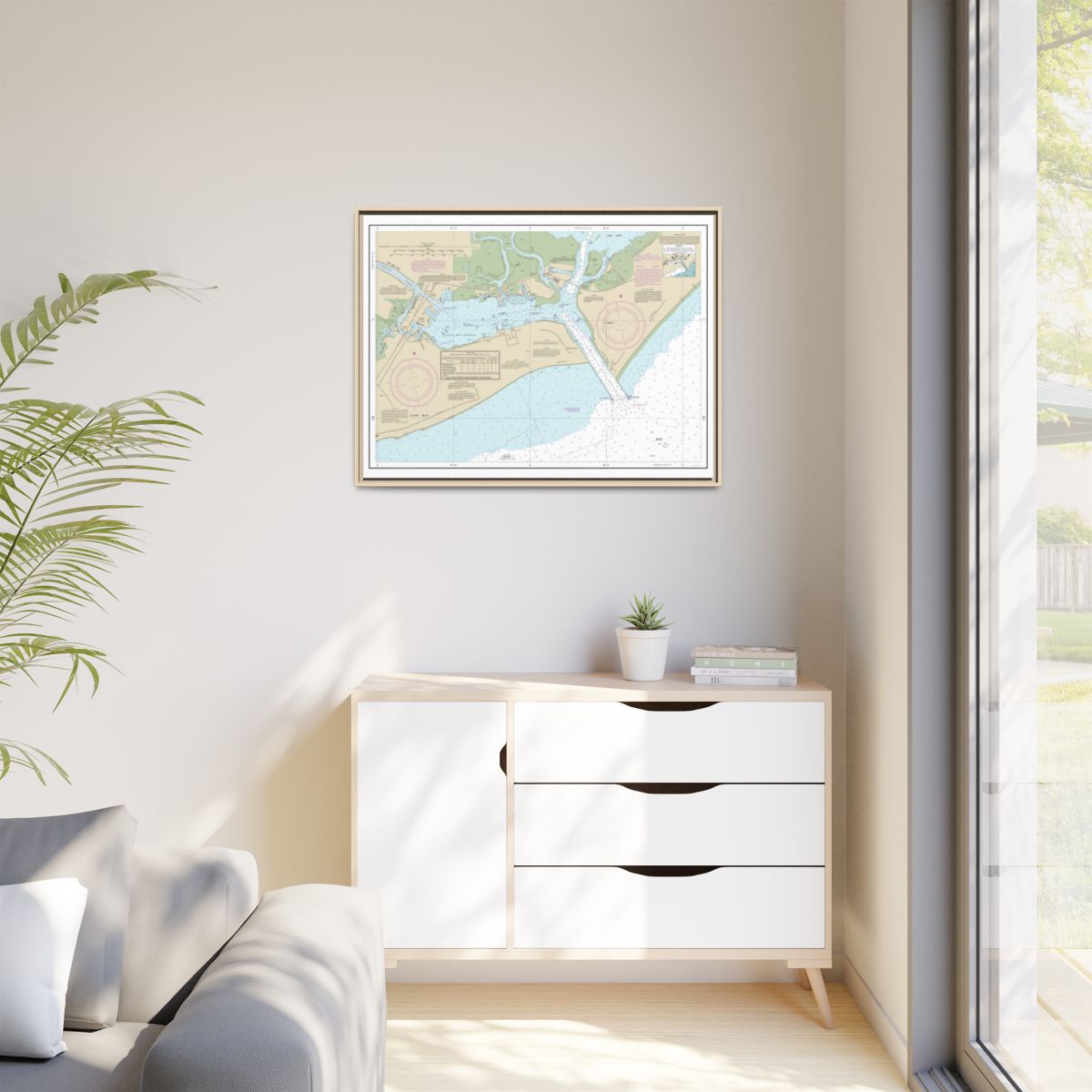 Chart 12317 Cape May Harbor - NOAA Nautical Chart Floating Frame Canvas | 32" x 24" | 40" x 30" - Natural context-1