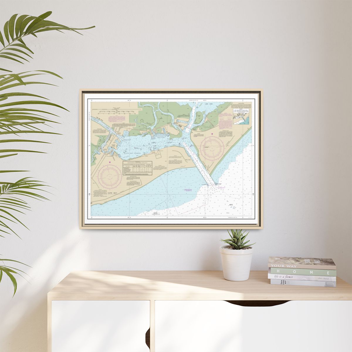 Chart 12317 Cape May Harbor - NOAA Nautical Chart Floating Frame Canvas | 32" x 24" | 40" x 30" - Natural context-1