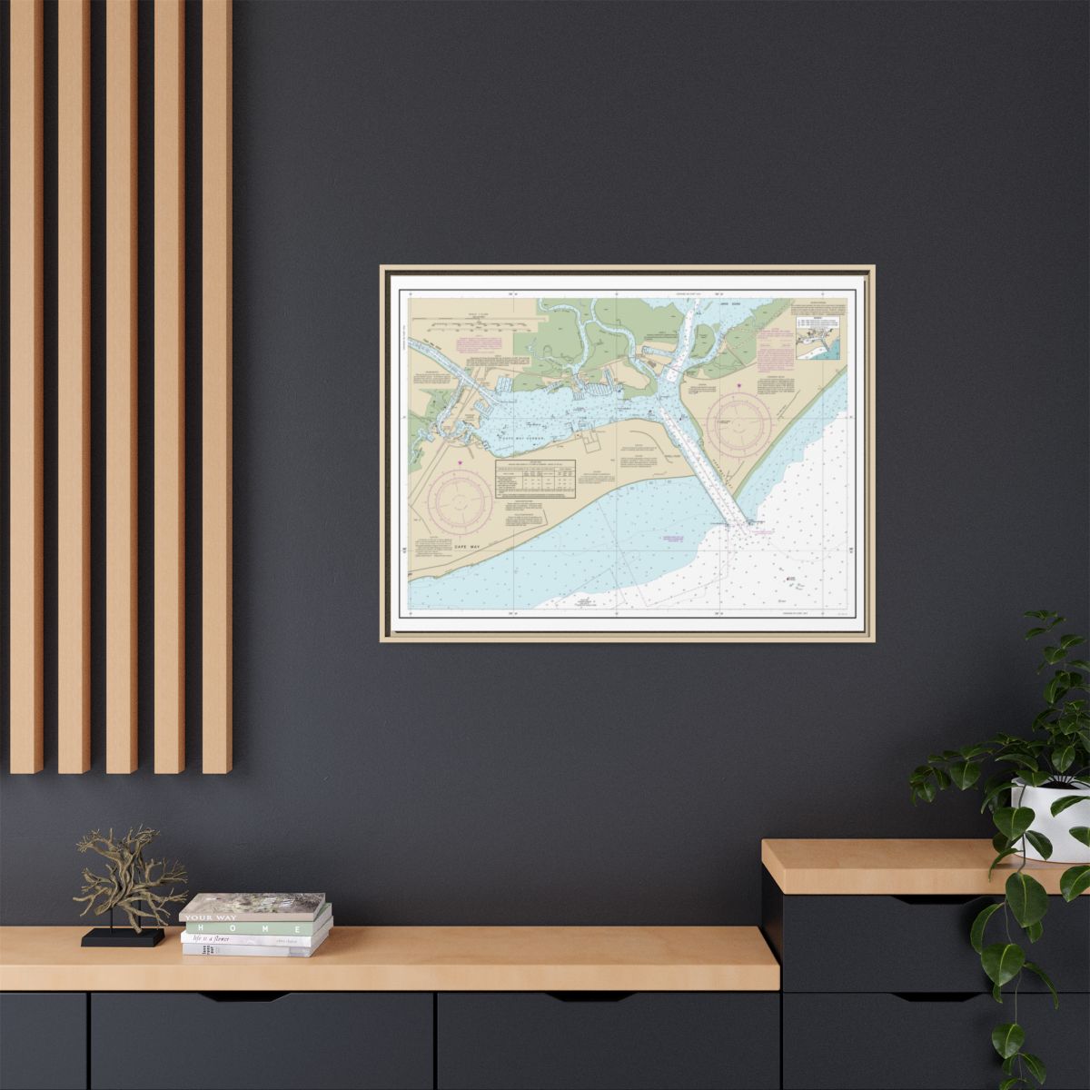 Chart 12317 Cape May Harbor - NOAA Nautical Chart Floating Frame Canvas | 32" x 24" | 40" x 30" - Natural context-2