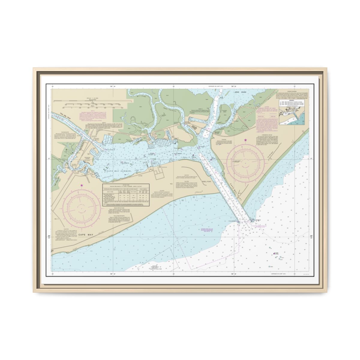 Chart 12317 Cape May Harbor - NOAA Nautical Chart Floating Frame Canvas | 32" x 24" | 40" x 30" - Natural front