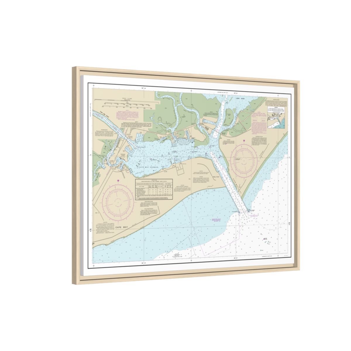 Chart 12317 Cape May Harbor - NOAA Nautical Chart Floating Frame Canvas | 32" x 24" | 40" x 30" - Natural side