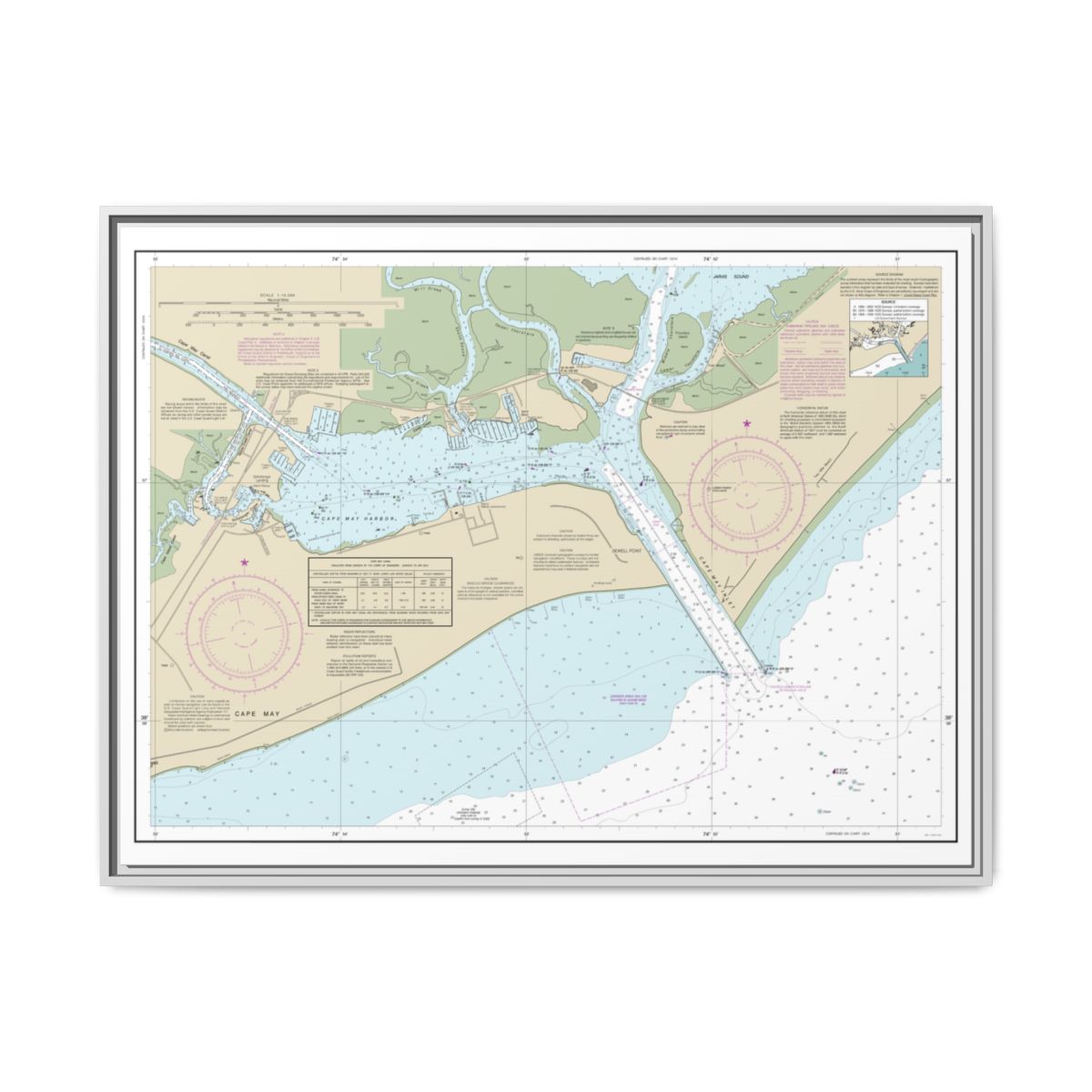 Chart 12317 Cape May Harbor - NOAA Nautical Chart Floating Frame Canvas | 32" x 24" | 40" x 30" - White front