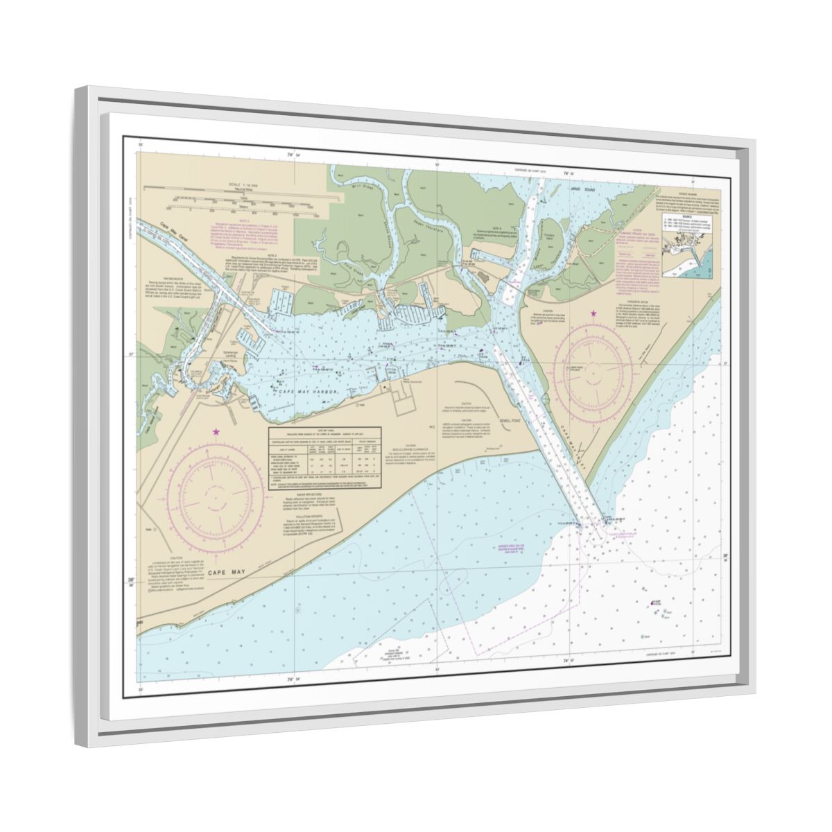 Chart 12317 Cape May Harbor - NOAA Nautical Chart Floating Frame Canvas | 32" x 24" | 40" x 30" - White side