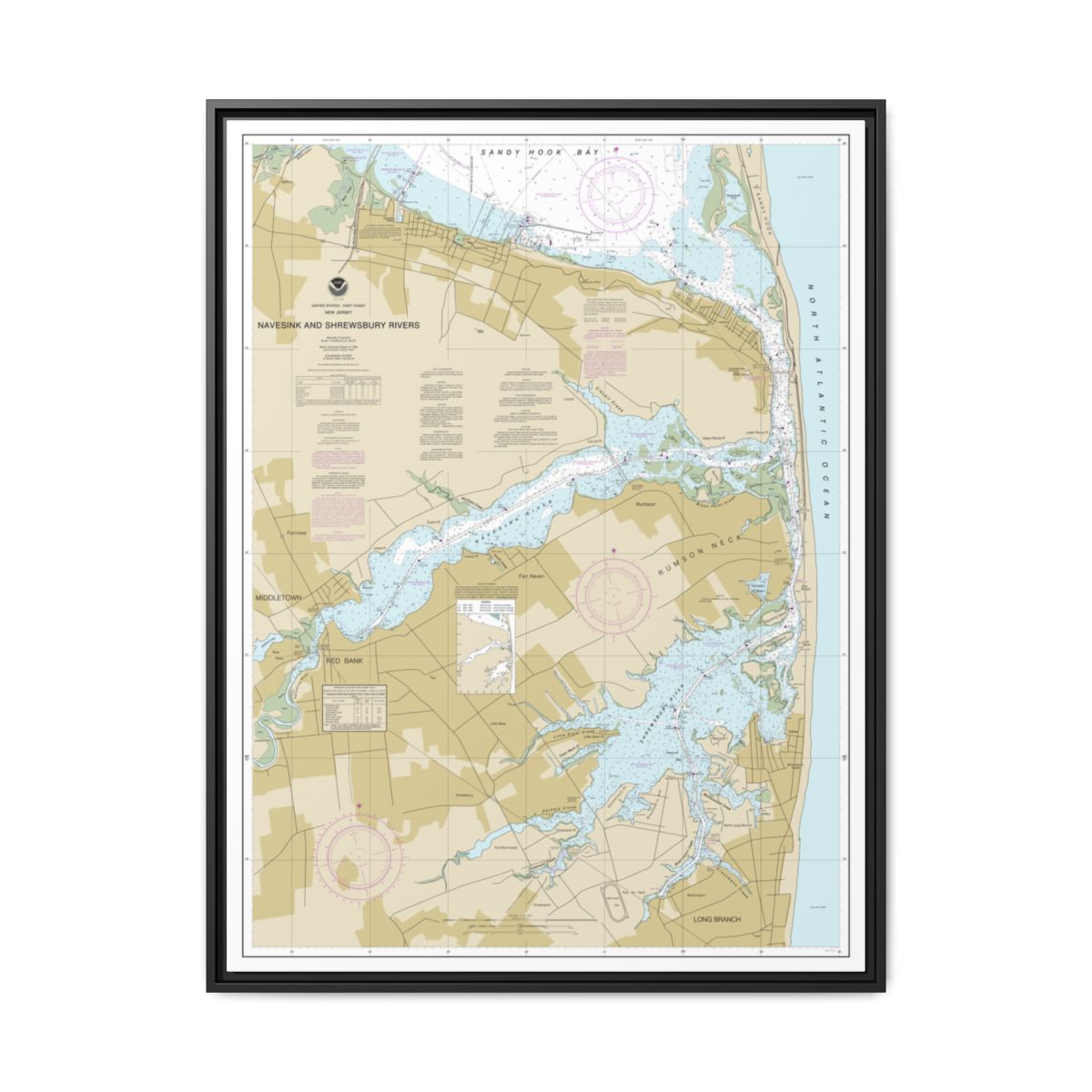 Chart 12325 Navesink And Shrewsbury Rivers - NOAA Nautical Chart Floating Frame Canvas | 24" x 32" | 30" x 40" - Black front