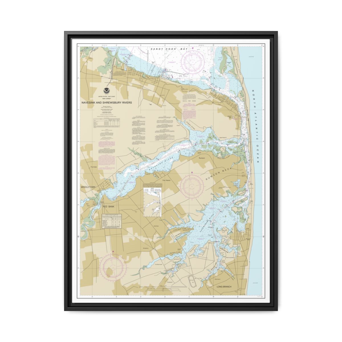 Chart 12325 Navesink And Shrewsbury Rivers - NOAA Nautical Chart Floating Frame Canvas | 24" x 32" | 30" x 40" - Black front