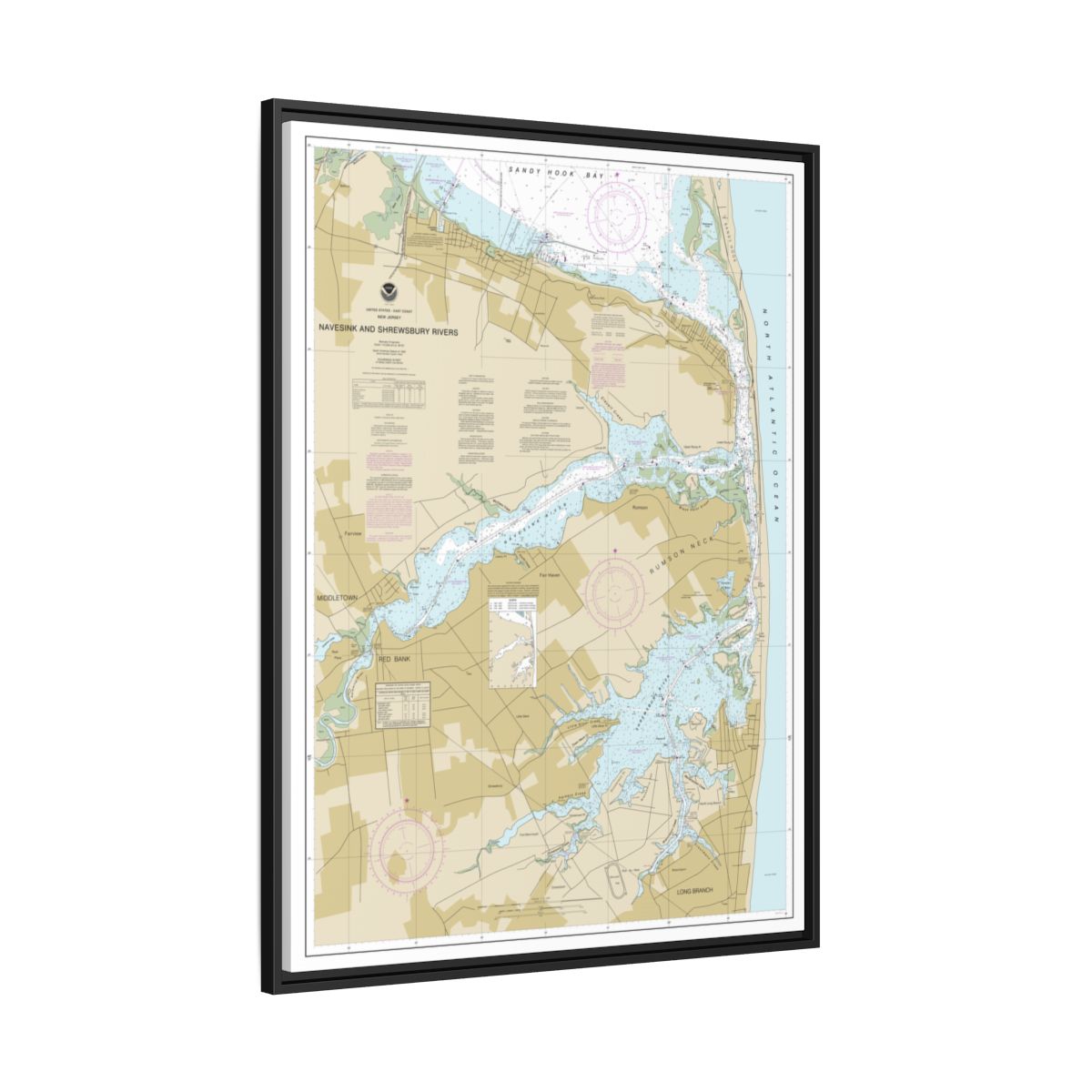 Chart 12325 Navesink And Shrewsbury Rivers - NOAA Nautical Chart Floating Frame Canvas | 24" x 32" | 30" x 40" - Black side