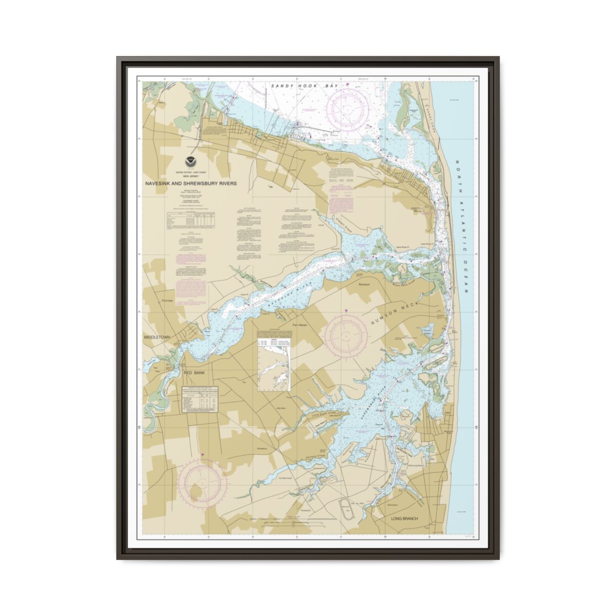 Chart 12325 Navesink And Shrewsbury Rivers - NOAA Nautical Chart Floating Frame Canvas | 24" x 32" | 30" x 40" - Espresso front