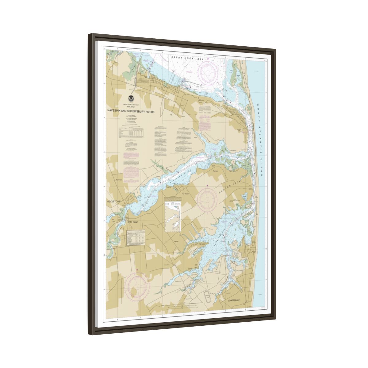 Chart 12325 Navesink And Shrewsbury Rivers - NOAA Nautical Chart Floating Frame Canvas | 24" x 32" | 30" x 40" - Espresso side