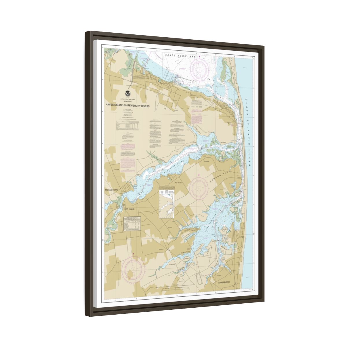 Chart 12325 Navesink And Shrewsbury Rivers - NOAA Nautical Chart Floating Frame Canvas | 24" x 32" | 30" x 40" - Espresso side