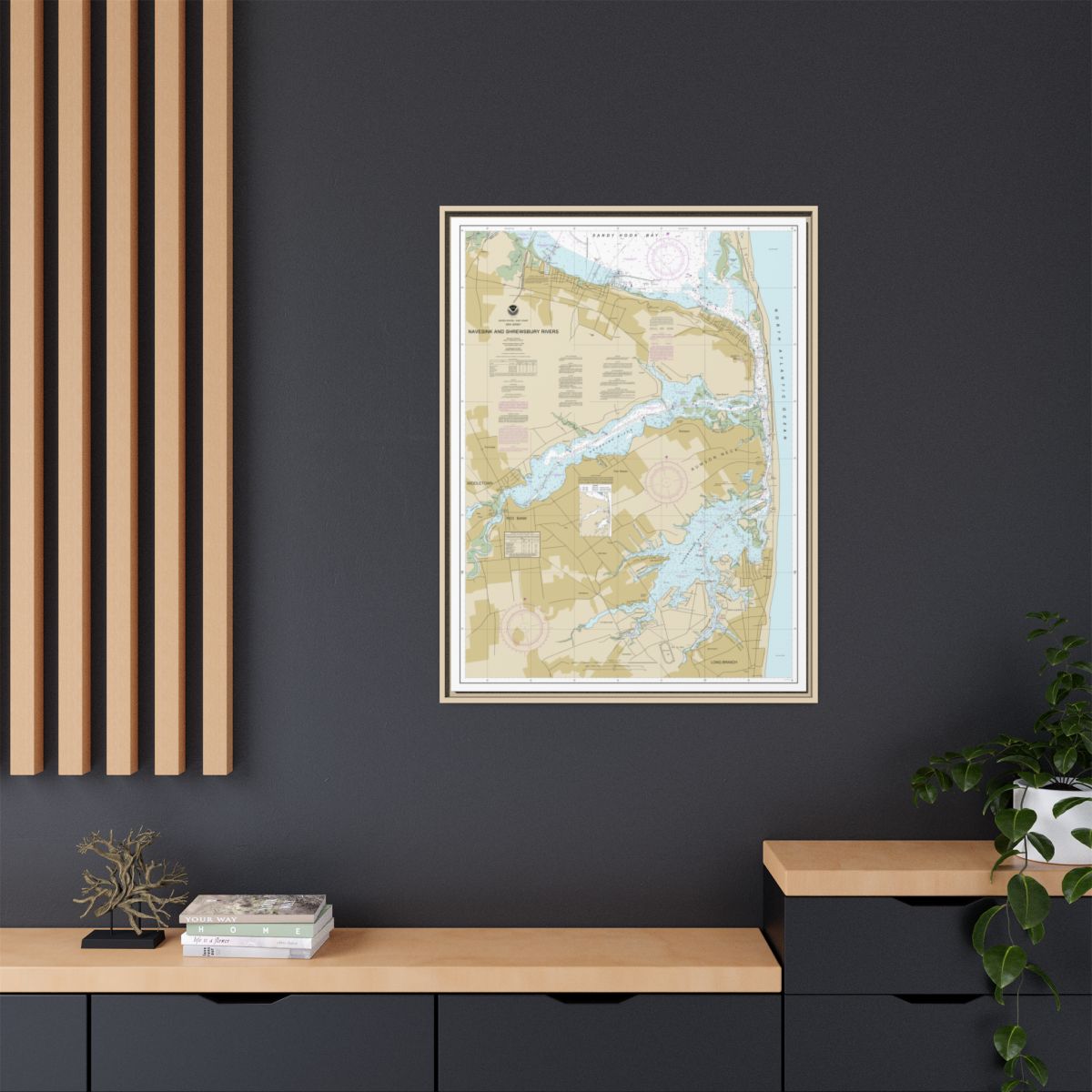 Chart 12325 Navesink And Shrewsbury Rivers - NOAA Nautical Chart Floating Frame Canvas | 24" x 32" | 30" x 40" - Natural context-2