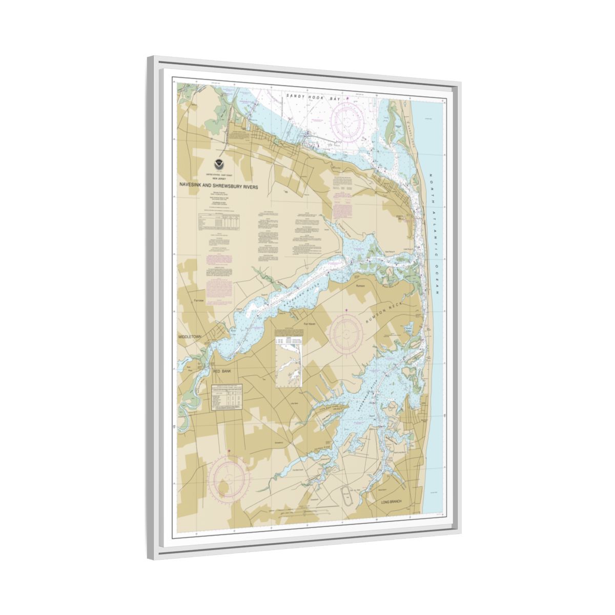 Chart 12325 Navesink And Shrewsbury Rivers - NOAA Nautical Chart Floating Frame Canvas | 24" x 32" | 30" x 40" - White side