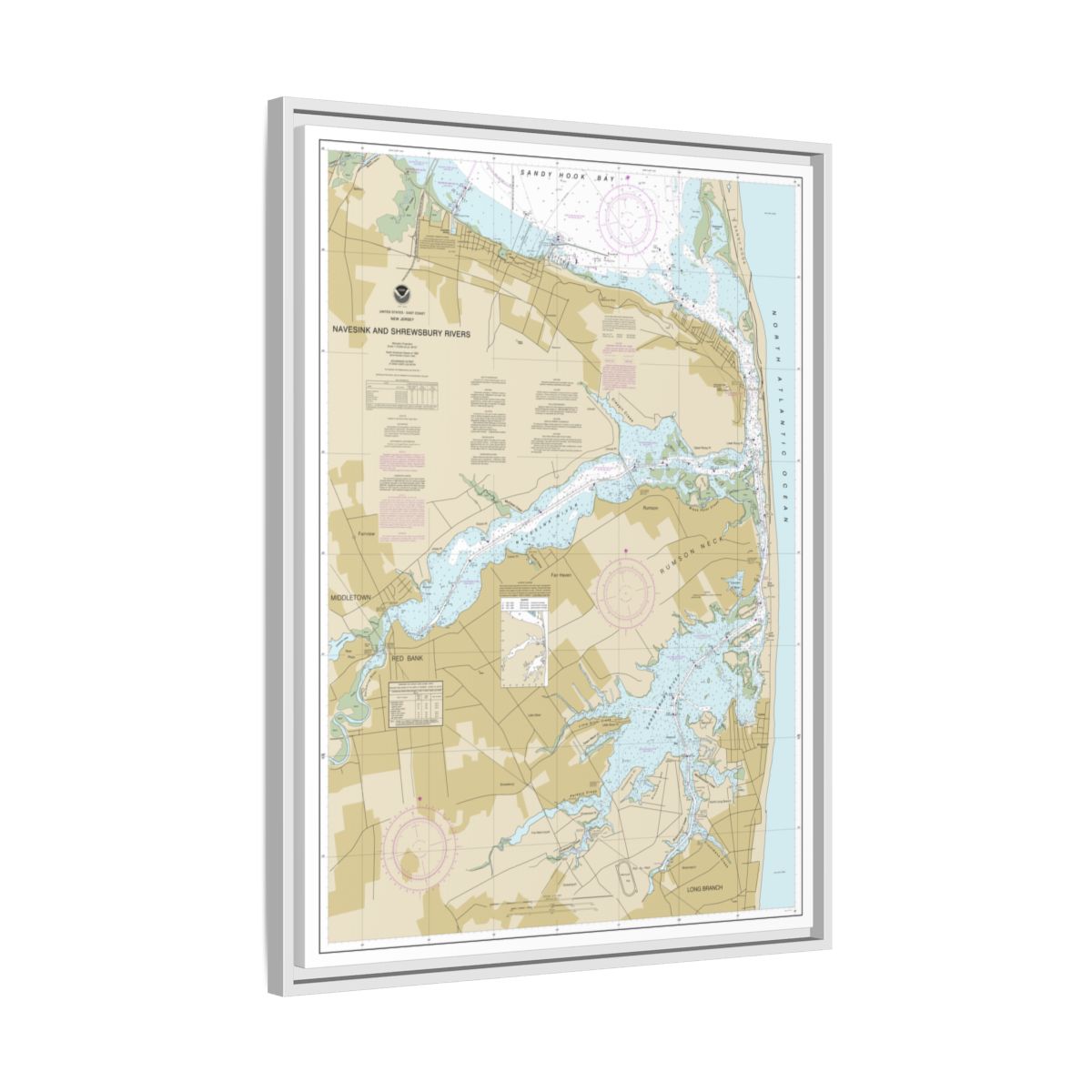 Chart 12325 Navesink And Shrewsbury Rivers - NOAA Nautical Chart Floating Frame Canvas | 24" x 32" | 30" x 40" - White side