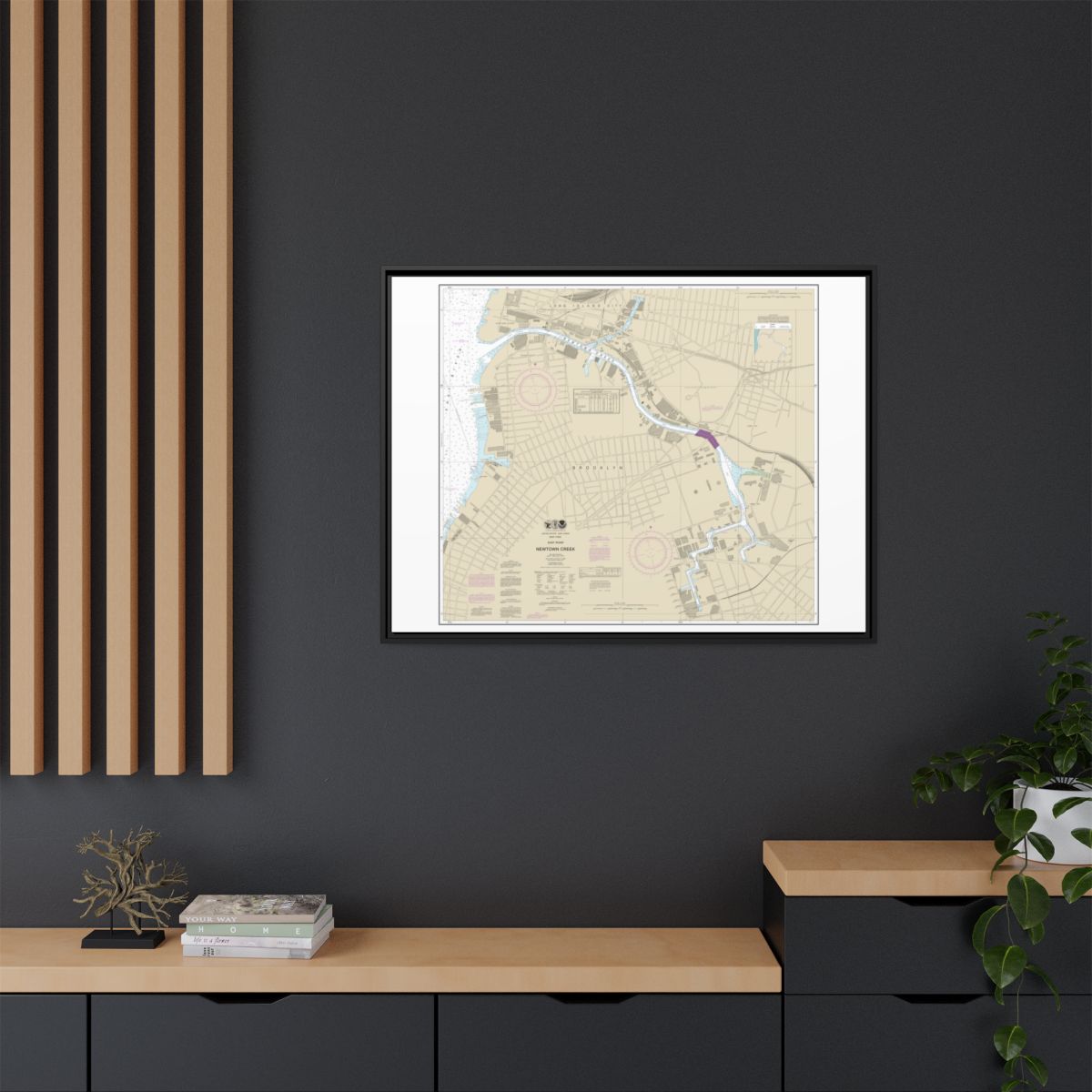 Chart 12338 East River Newtown Creek - NOAA Nautical Chart Floating Frame Canvas | 32" x 24" | 40" x 30" - Black context-2