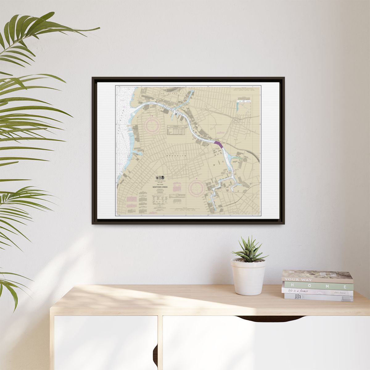 Chart 12338 East River Newtown Creek - NOAA Nautical Chart Floating Frame Canvas | 32" x 24" | 40" x 30" - Espresso context-1