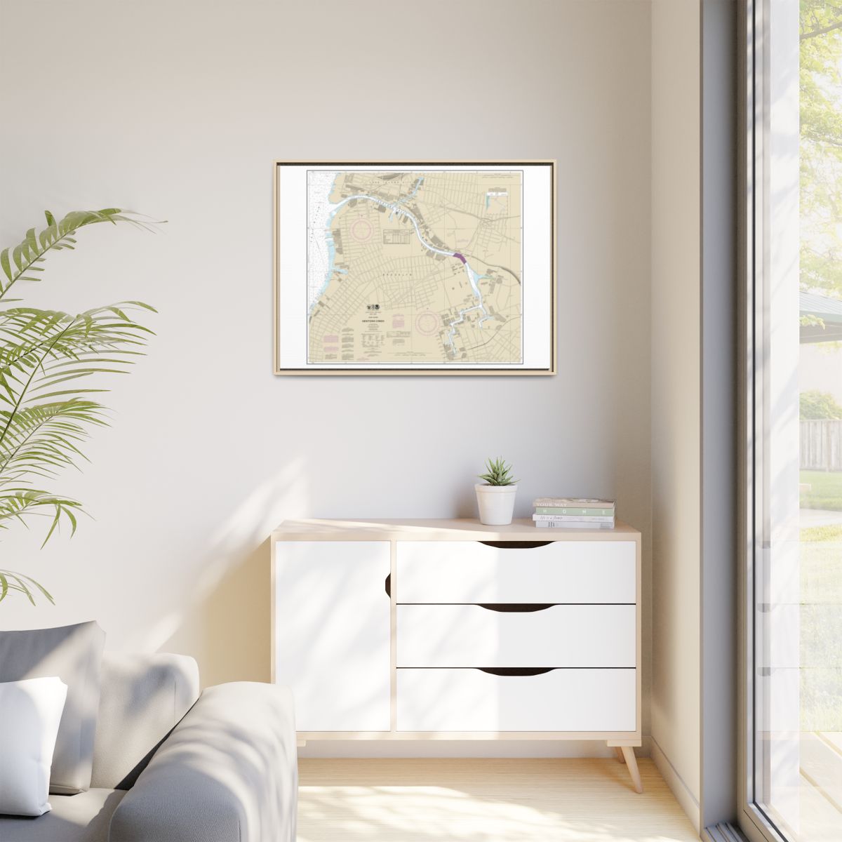 Chart 12338 East River Newtown Creek - NOAA Nautical Chart Floating Frame Canvas | 32" x 24" | 40" x 30" - Natural context-1