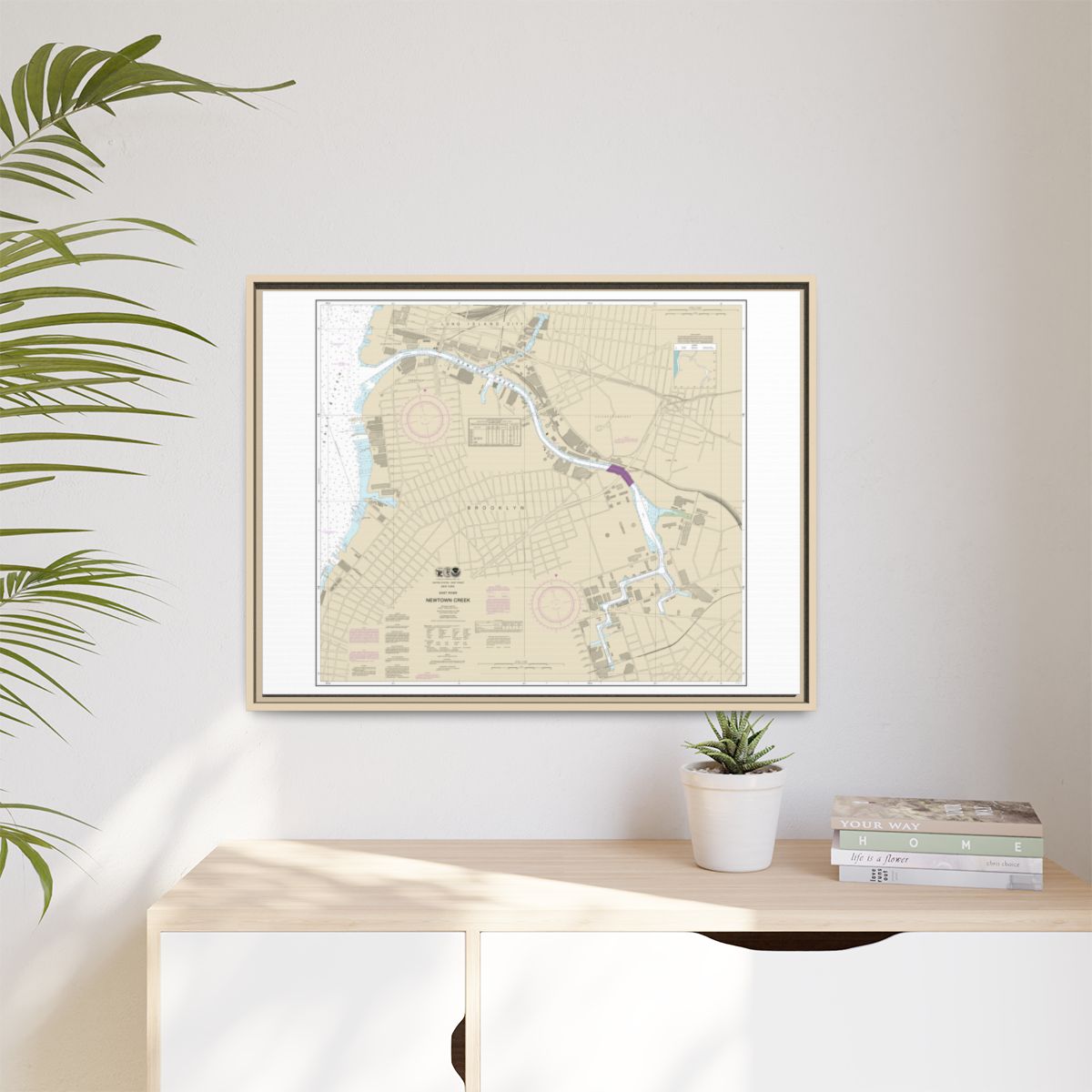 Chart 12338 East River Newtown Creek - NOAA Nautical Chart Floating Frame Canvas | 32" x 24" | 40" x 30" - Natural context-1