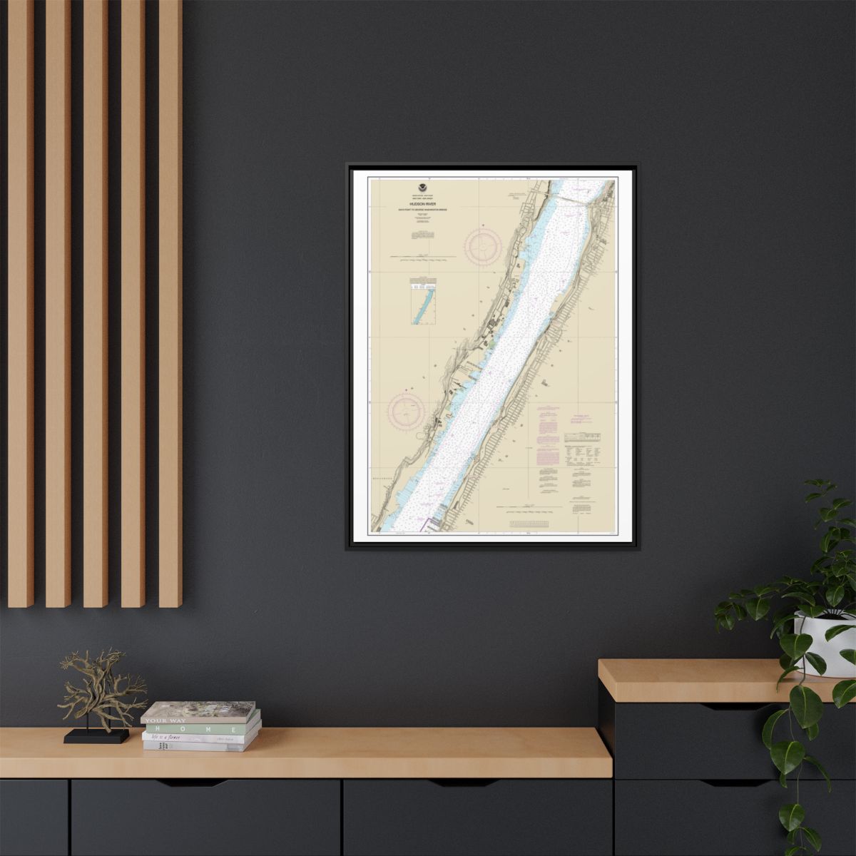 Chart 12341 Hudson River Days Point to George Washington Bridge - NOAA Nautical Chart Floating Frame Canvas | 24" x 32" | 30" x 40" - Black context-2