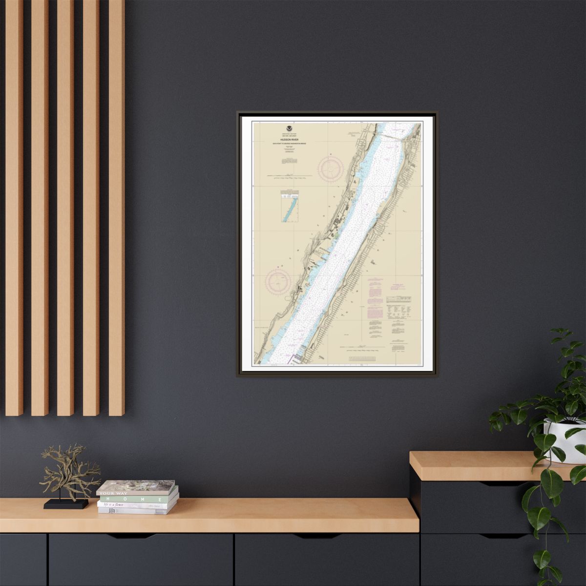 Chart 12341 Hudson River Days Point to George Washington Bridge - NOAA Nautical Chart Floating Frame Canvas | 24" x 32" | 30" x 40" - Espresso context-2