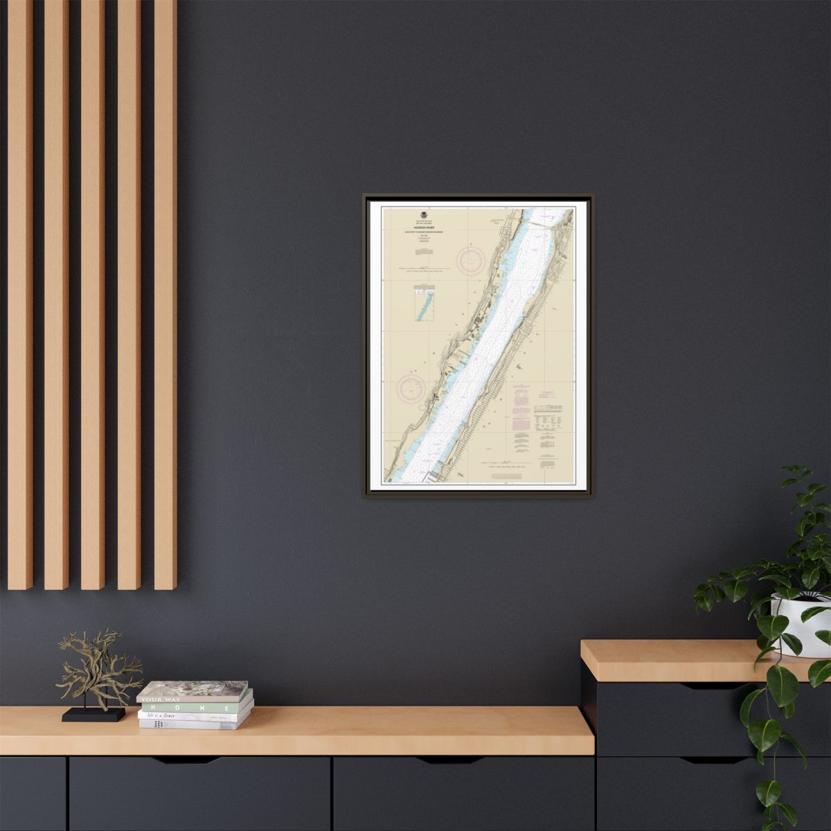 Chart 12341 Hudson River Days Point to George Washington Bridge - NOAA Nautical Chart Floating Frame Canvas | 24" x 32" | 30" x 40" - Espresso context-2
