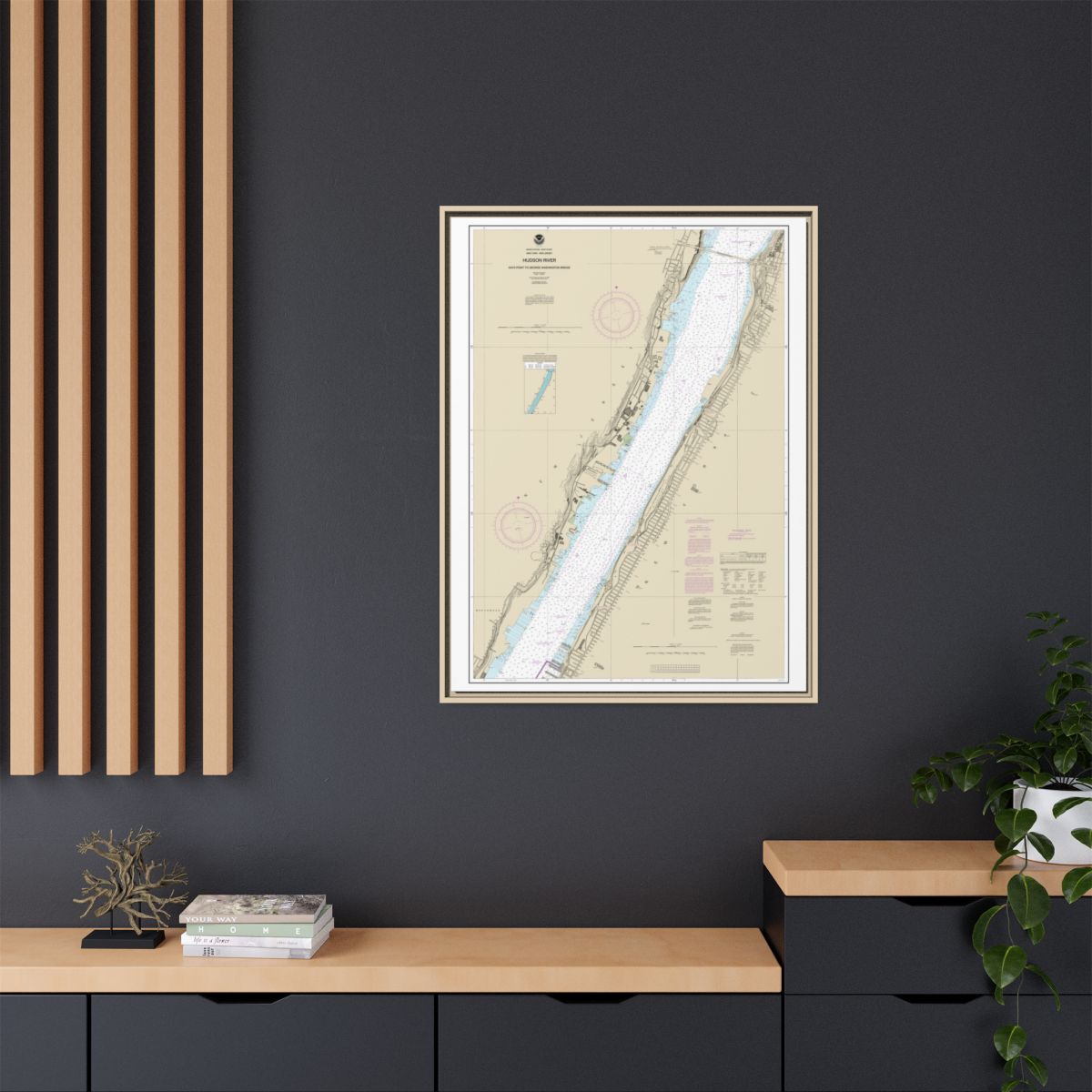 Chart 12341 Hudson River Days Point to George Washington Bridge - NOAA Nautical Chart Floating Frame Canvas | 24" x 32" | 30" x 40" - Natural context-2