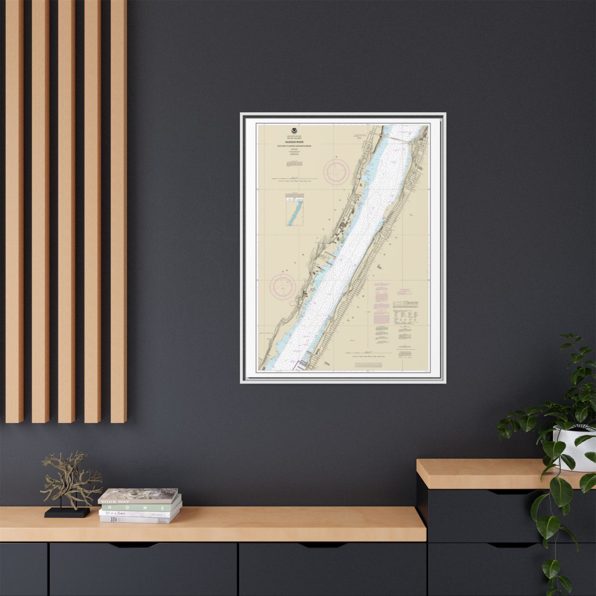 Chart 12341 Hudson River Days Point to George Washington Bridge - NOAA Nautical Chart Floating Frame Canvas | 24" x 32" | 30" x 40" - White context-2