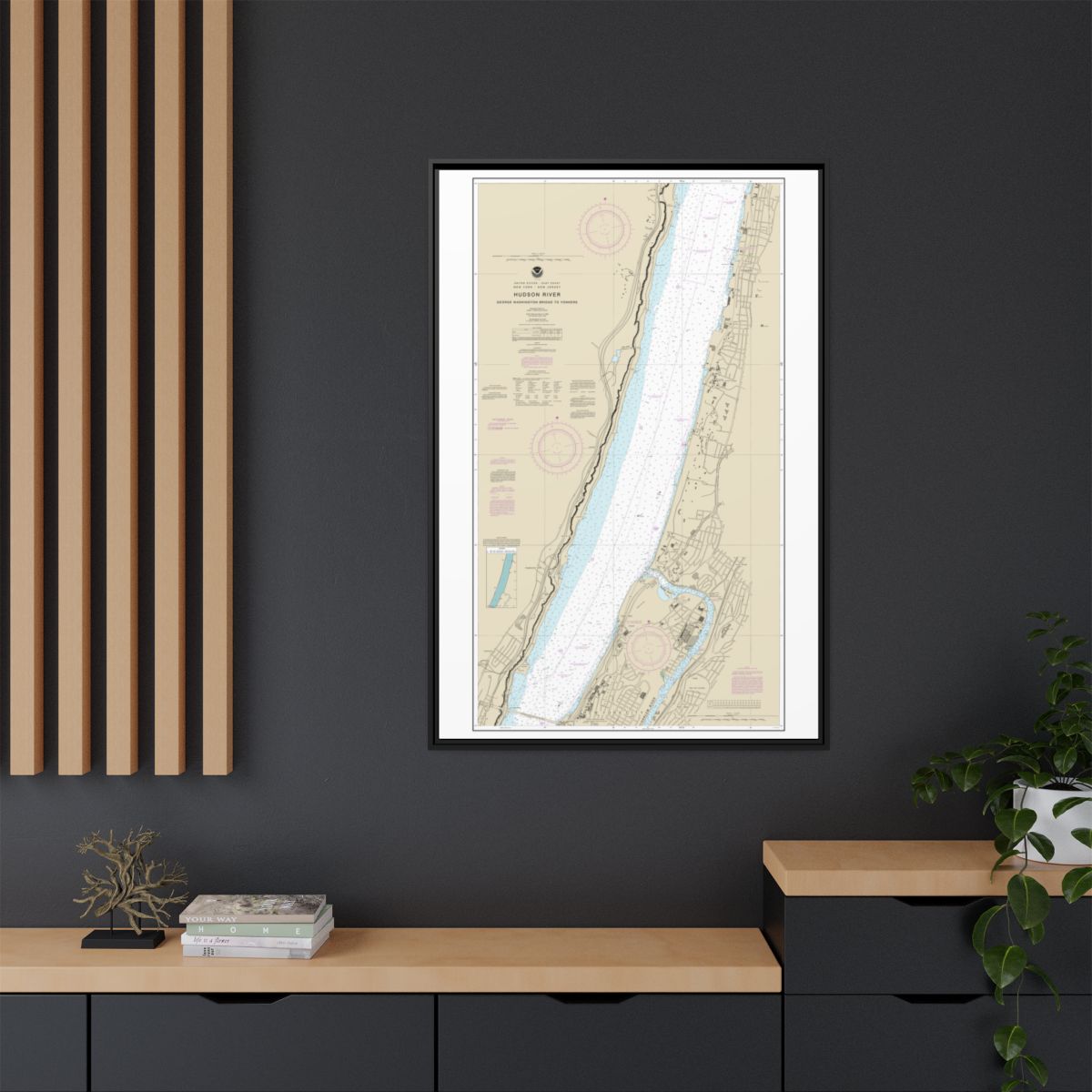 Chart 12345 Hudson River George Washington Bridge to Yonkers - NOAA Nautical Chart Floating Frame Canvas | 20" x 30" | 24" x 36" | 32" x 48" - Black context-2