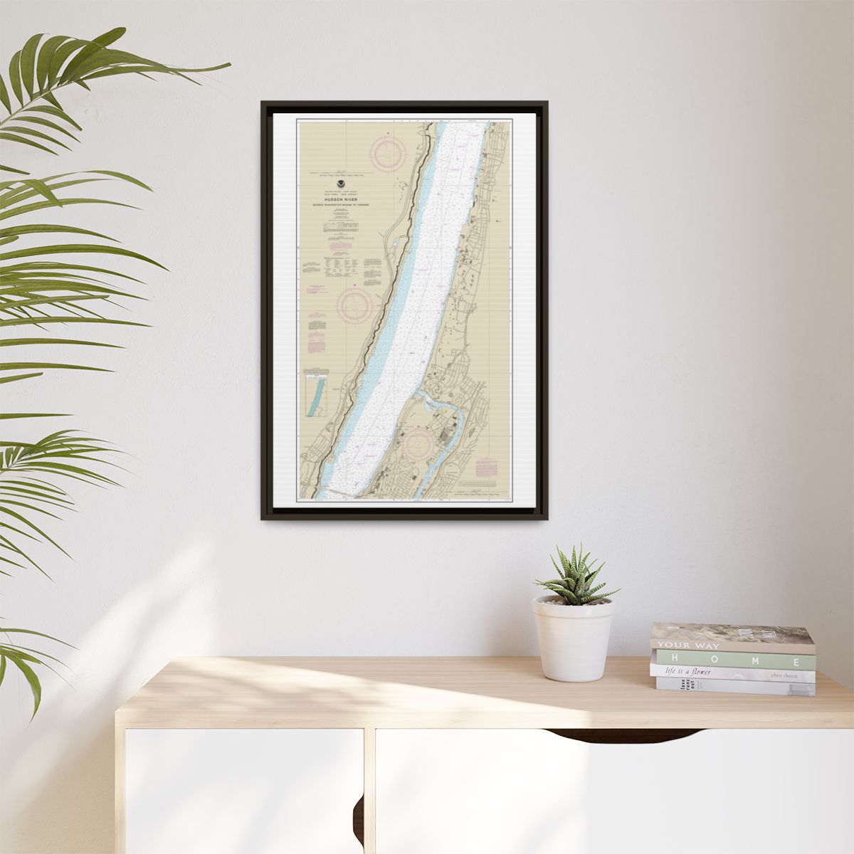 Chart 12345 Hudson River George Washington Bridge to Yonkers - NOAA Nautical Chart Floating Frame Canvas | 20" x 30" | 24" x 36" | 32" x 48" - Espresso context-1